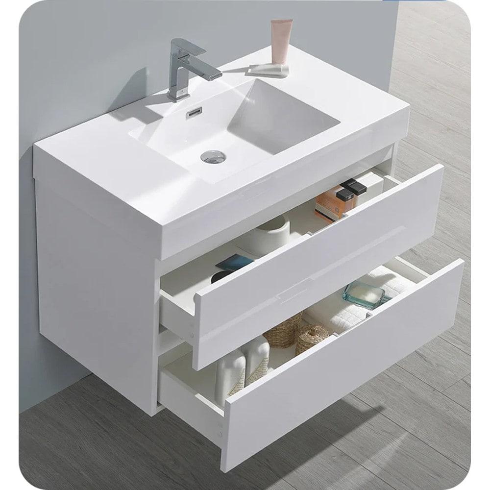 Fresca Valencia 36" Wall Mount Single Sink Bathroom Vanity with Top and Sink (Faucet Not Included)