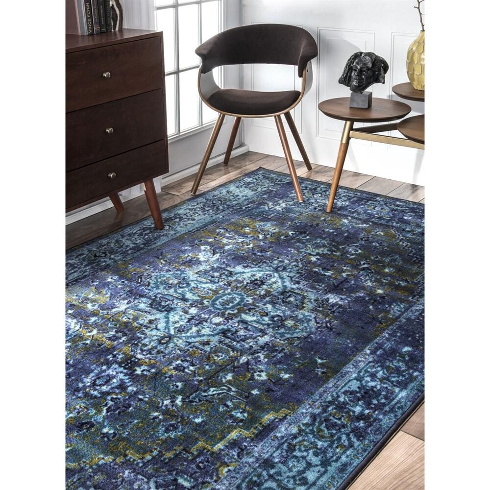 Vintage Blue Synthetic Persian Medallion Runner Rug