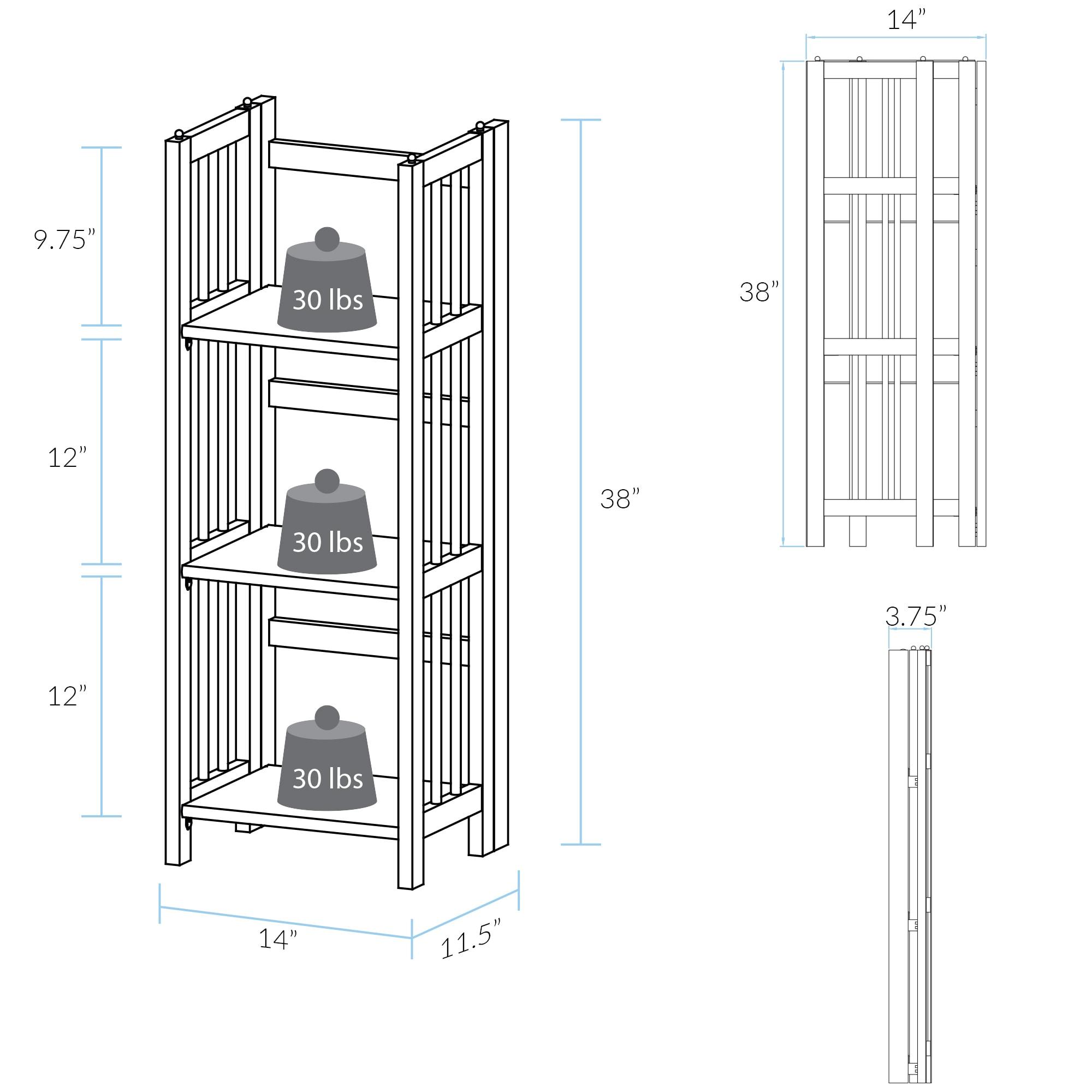 Casual Home 3 Shelf 14 Inch Folding Office Wood Furniture Bookcase, Honey Oak