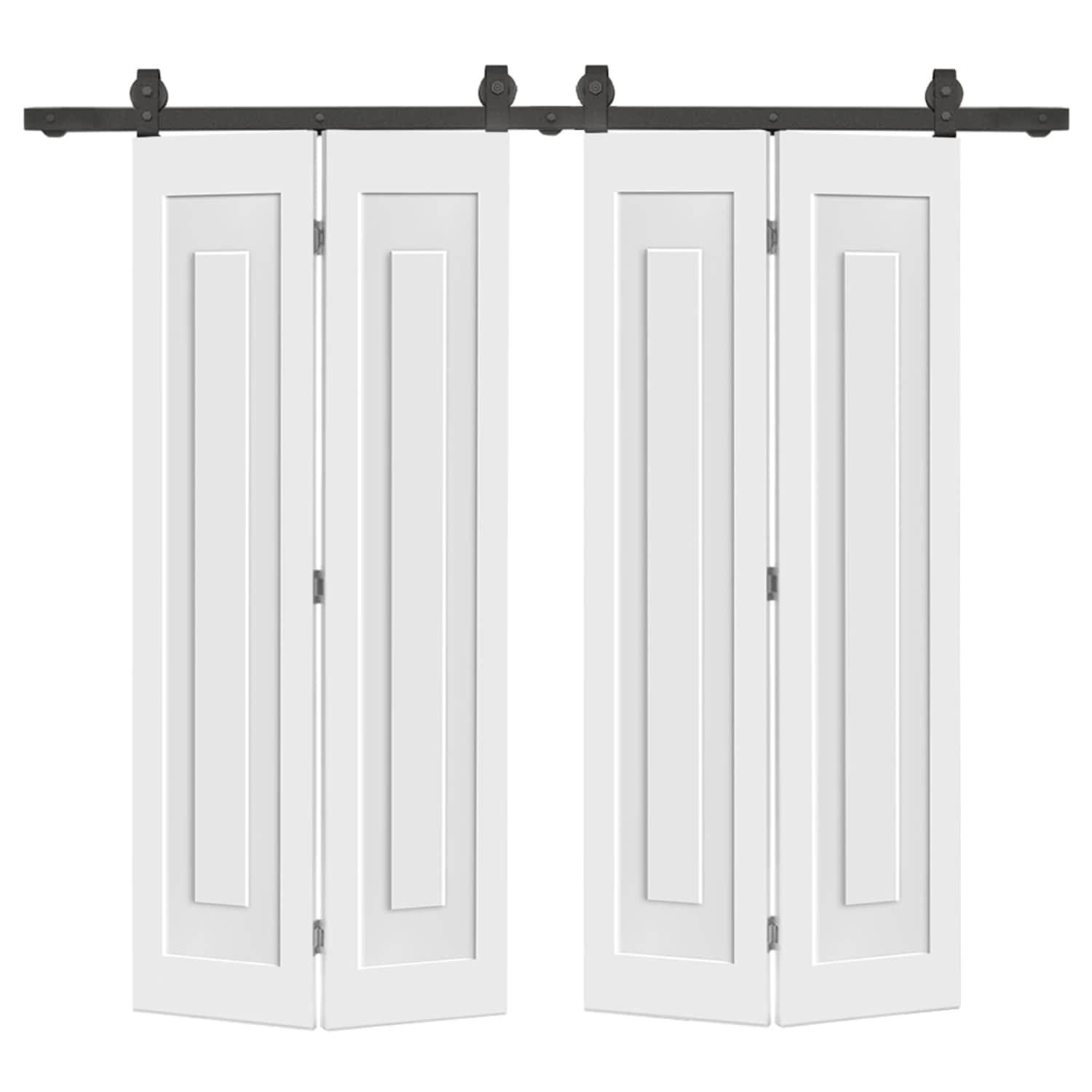 Calhome 3 PANEL Shaker Composite Double Bi-Fold Door with Sliding Barn Door Hardware Kit