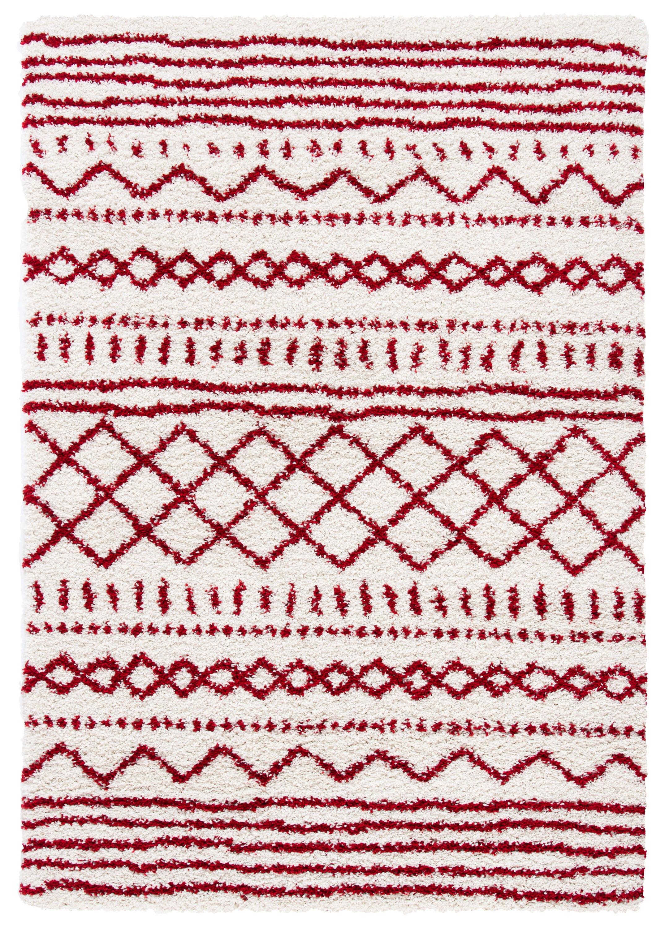 Arizona Shag ASG741 Power Loomed Indoor Area Rug - Ivory/Red - 5'1"x7'6" - Safavieh