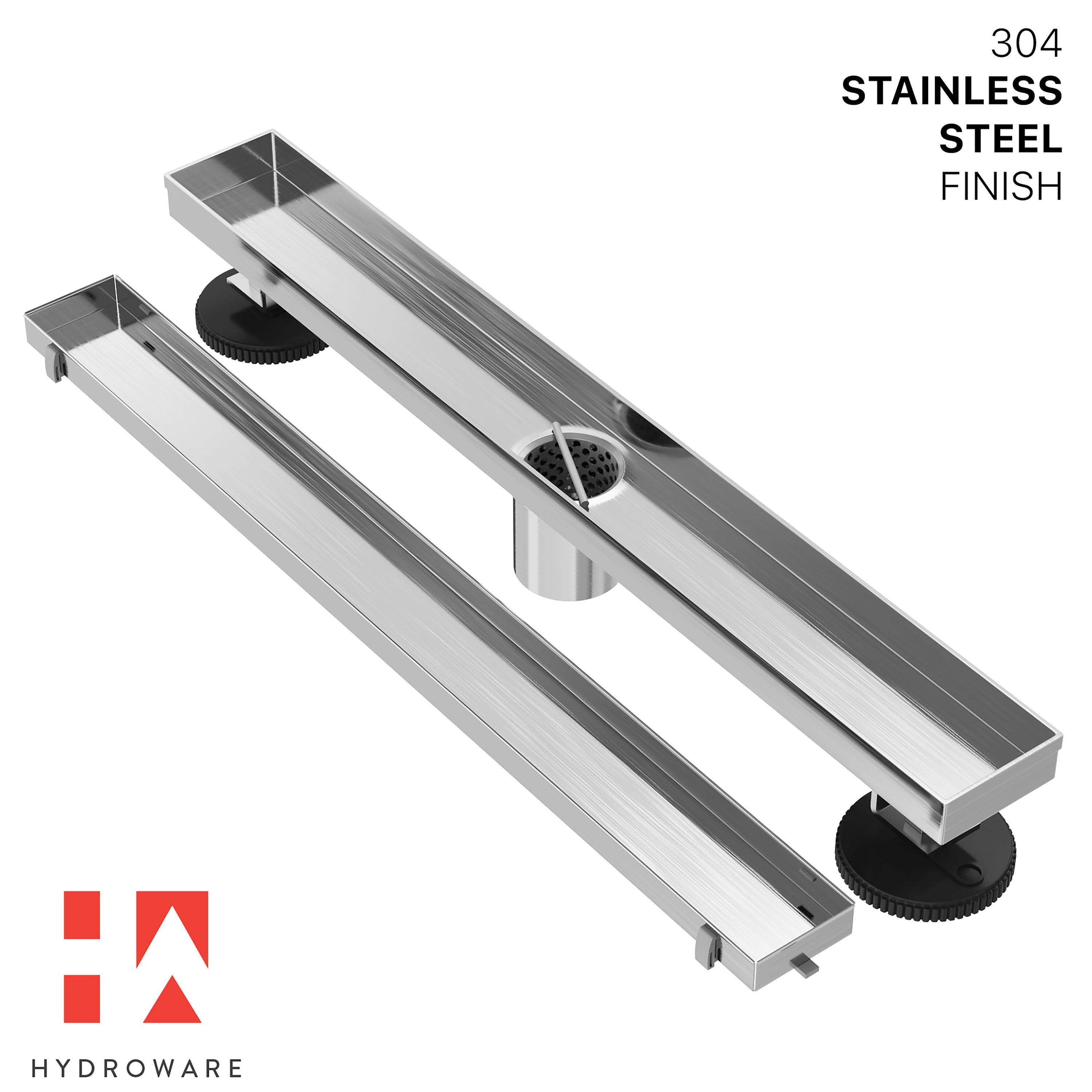 24" Linear Tile-in Shower Drain with Hair Strainer & Lifting Hook-Modern Stainless Steel Drain for Bathroom Showers