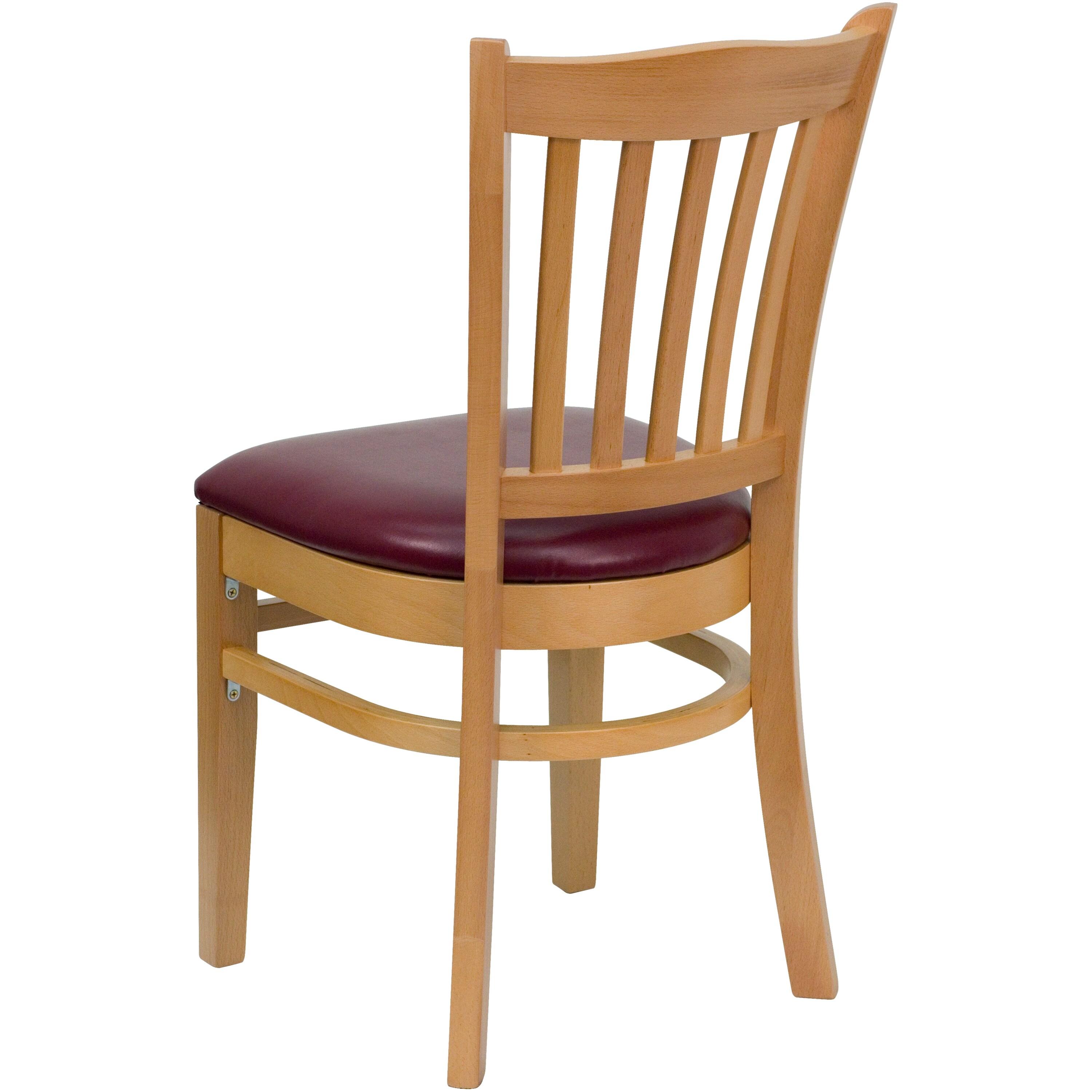 Flash Furniture HERCULES Series Vertical Slat Back Natural Wood Restaurant Chair - Burgundy Vinyl Seat
