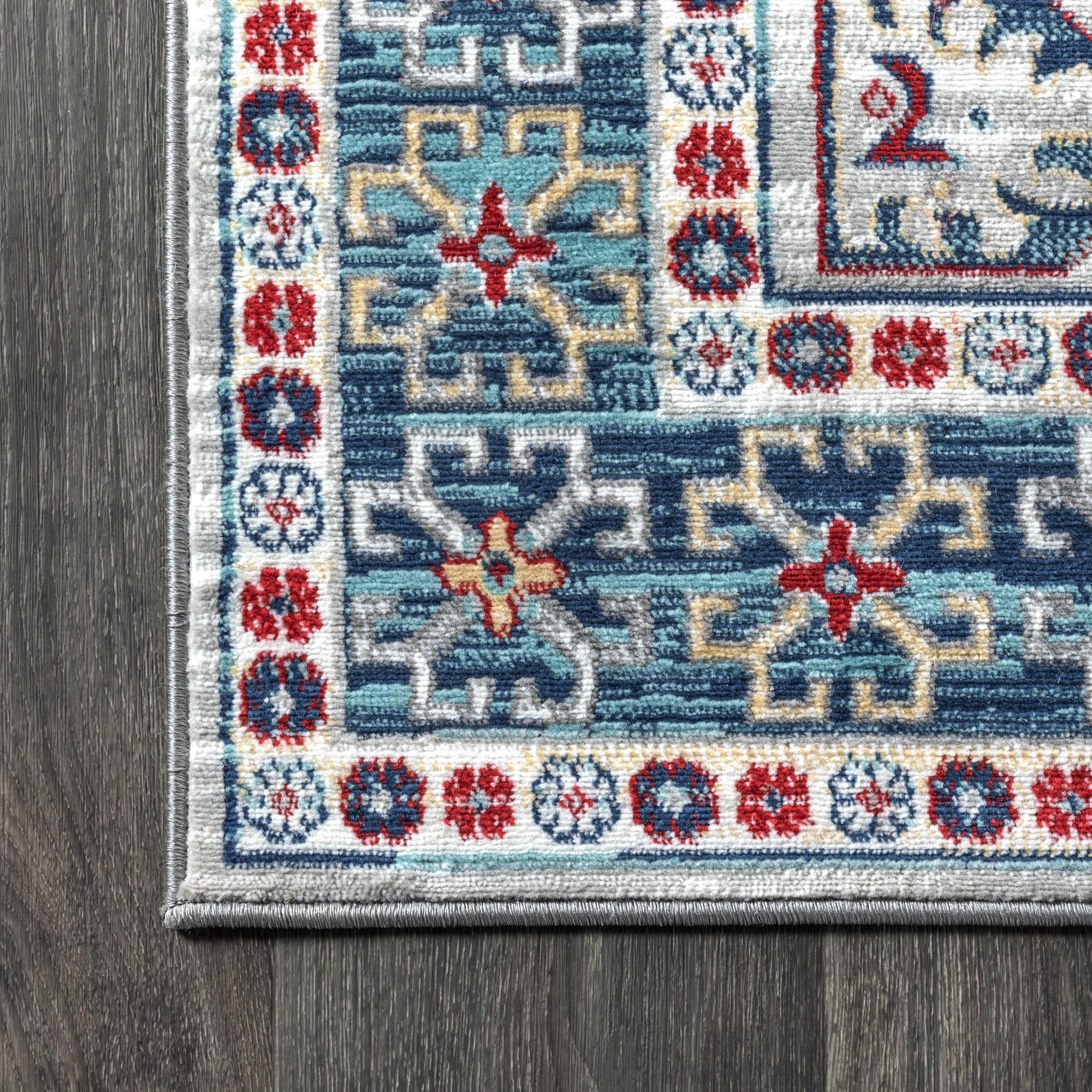 JONATHAN Y MDP108A-8 Modern Persian Vintage Medallion Blue/Light Grey 8 ft. x 10 ft. Area Rug, Country Floral, Pet Friendly, Stain Resistant, Easy to Clean, for Living Room; Kitchen, Bedroom
