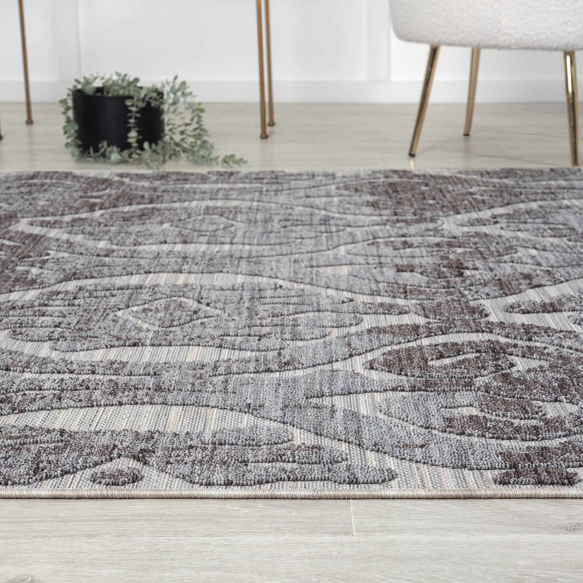 5 x 7 ft. Blue & Gray Damask Indoor & Outdoor Rectangle Area Rug - Blue and Gray - 5 x 7 ft.