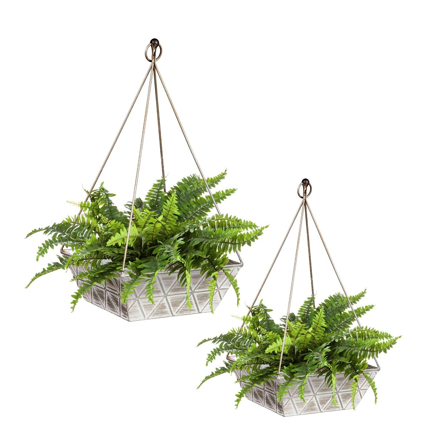 Evergreen Geometric Embossed Metal Planter, Set of 2