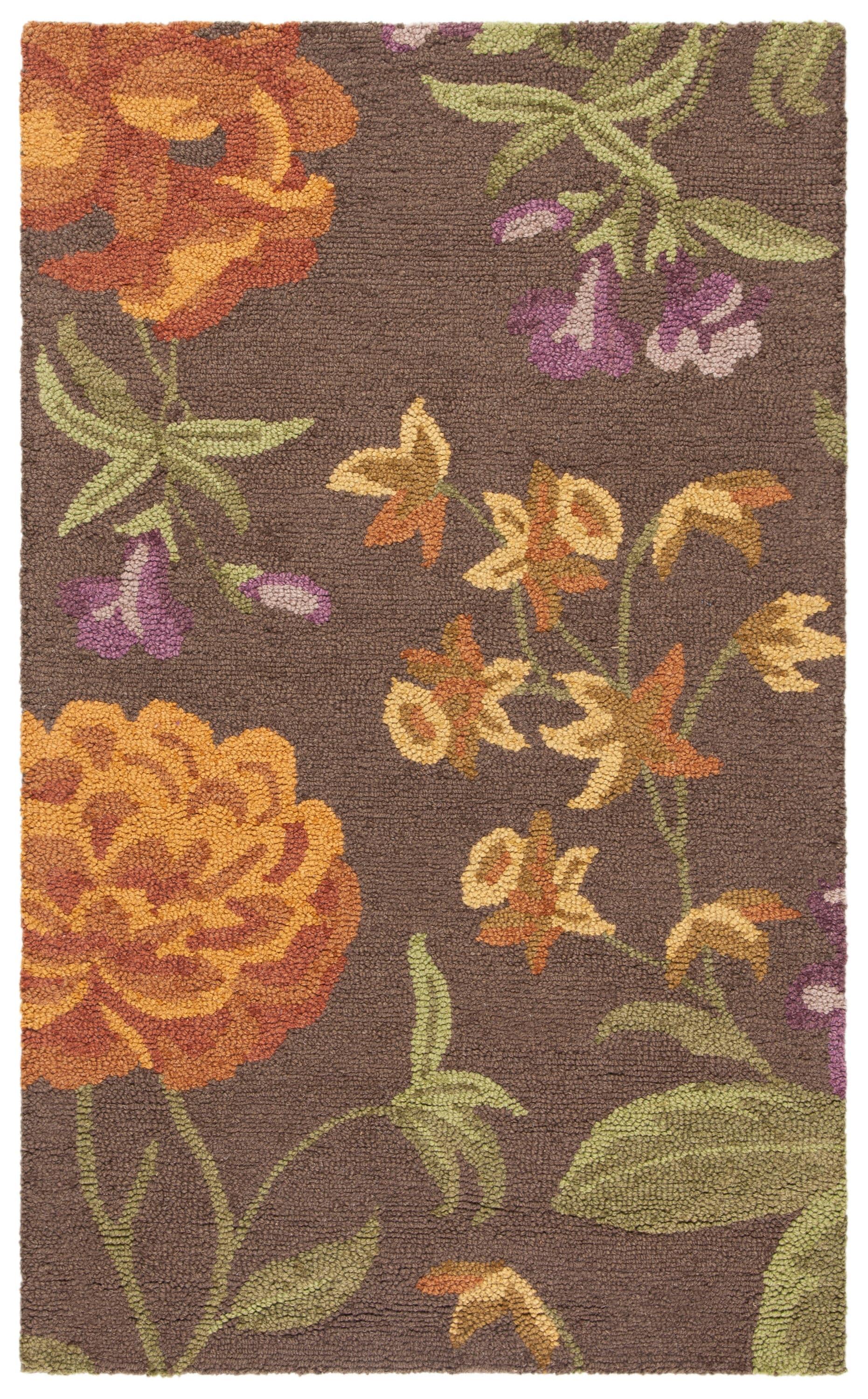 SAFAVIEH Blossom Tracy Floral Flowers Wool Area Rug, Brown/Multi, 3' x 5'
