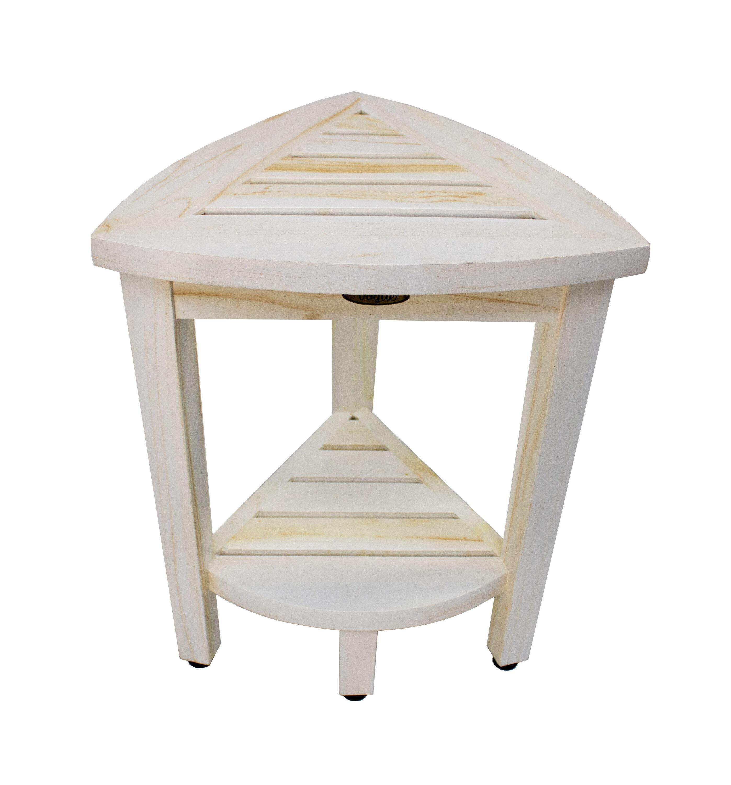 CoastalVogue 15" FlexiCorner ED1123 Wide Teak Wood Shower Bench/Stool : Microfiber, Machine Washable, Non-Slip Backing