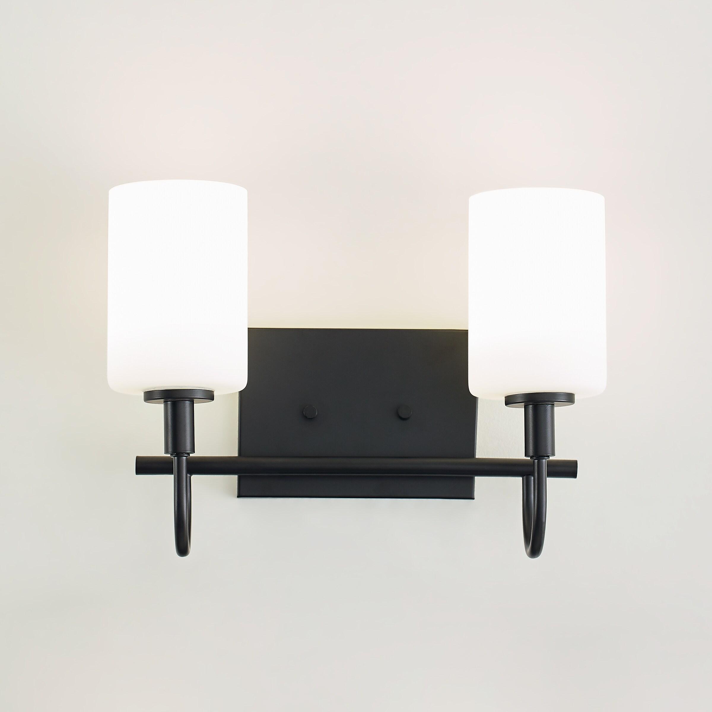 Midnight Black 2-Light Wall Sconce with Etched Glass Shades