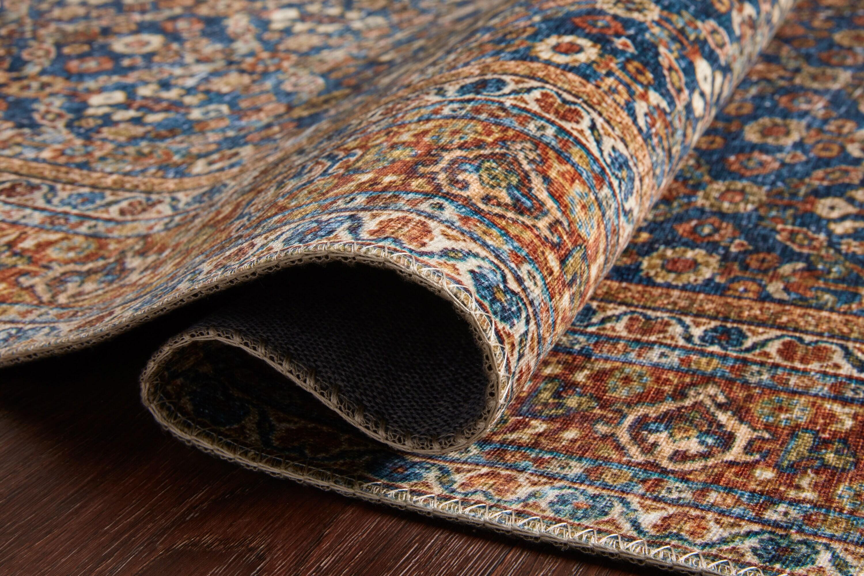 Loloi II Layla Printed Oriental Distressed Cobalt Blue / Spice Area Rug