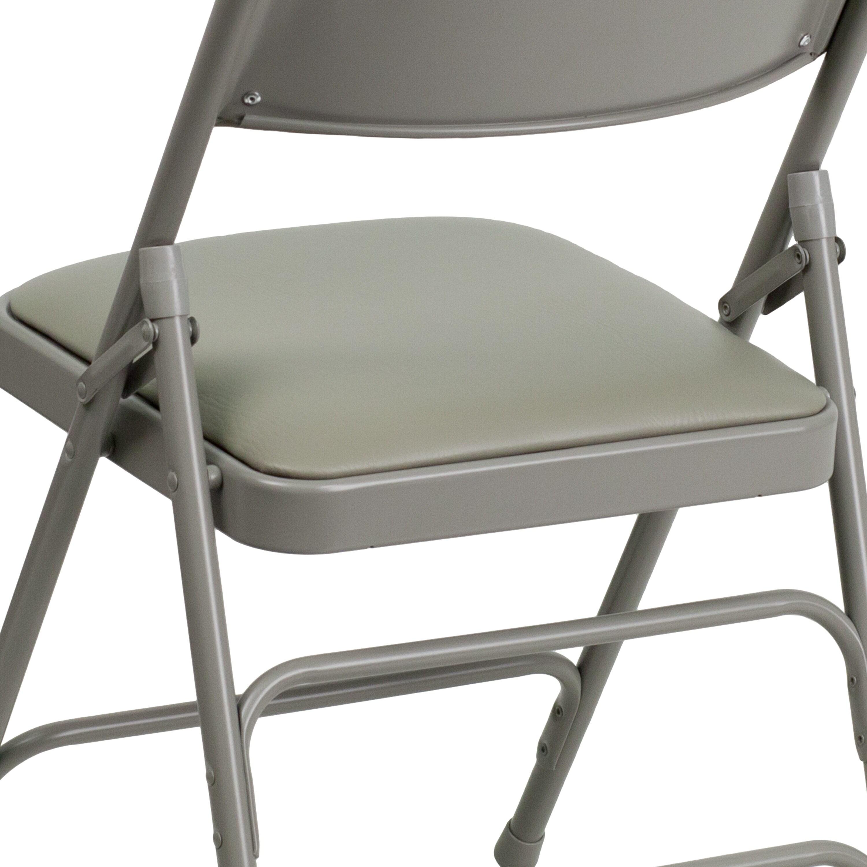 Flash Furniture 4 Pack HERCULES Series Curved Triple Braced & Double Hinged Gray Vinyl Metal Folding Chair