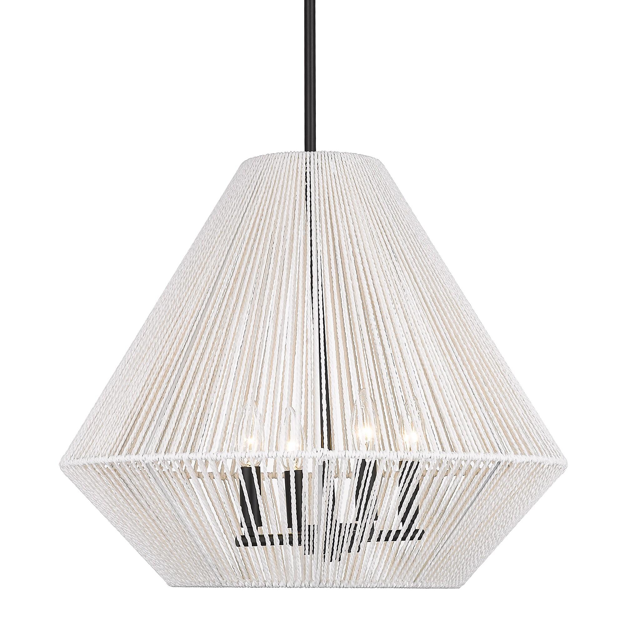 Golden Lighting Valentina 4-Light Pendant in Matte Black with Bleached White Raphia Rope