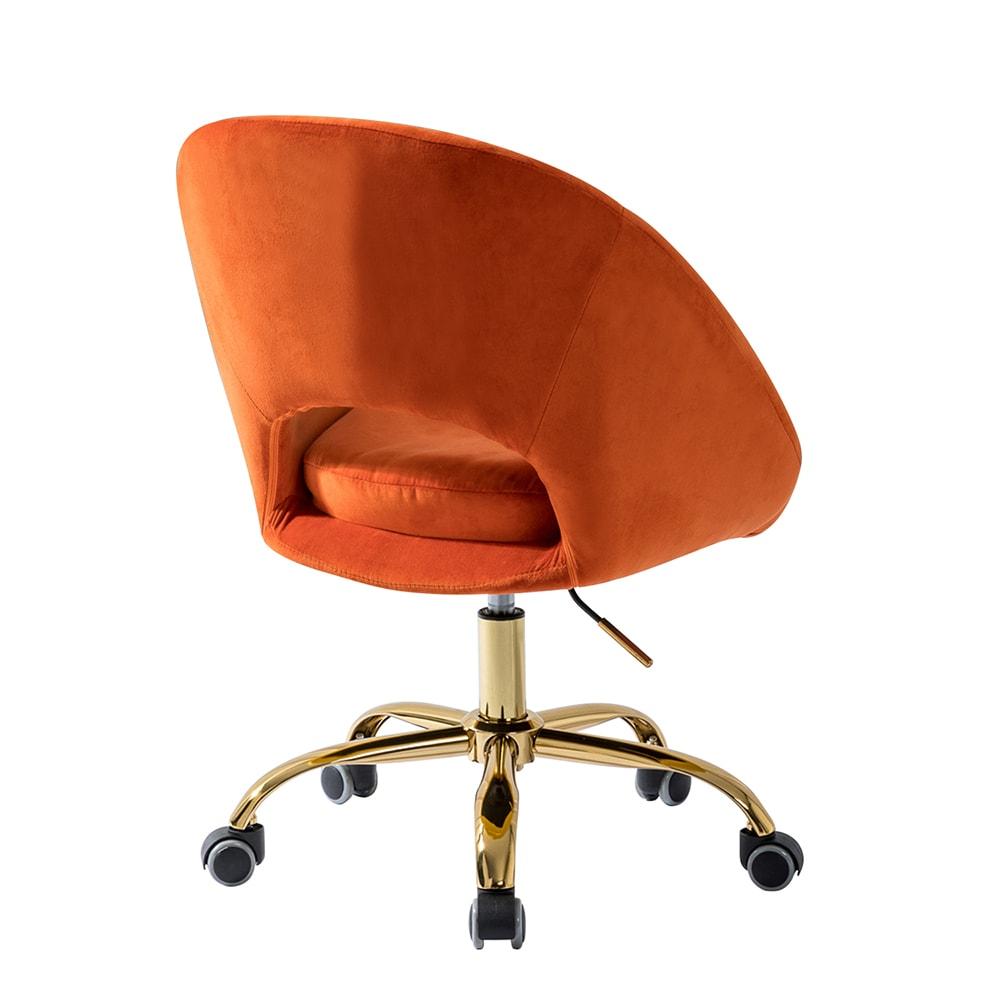 Velvet Swivel Rolling Home Office Chair Height Adjustable Computer Task Chair Metal Base Bedroom Orange