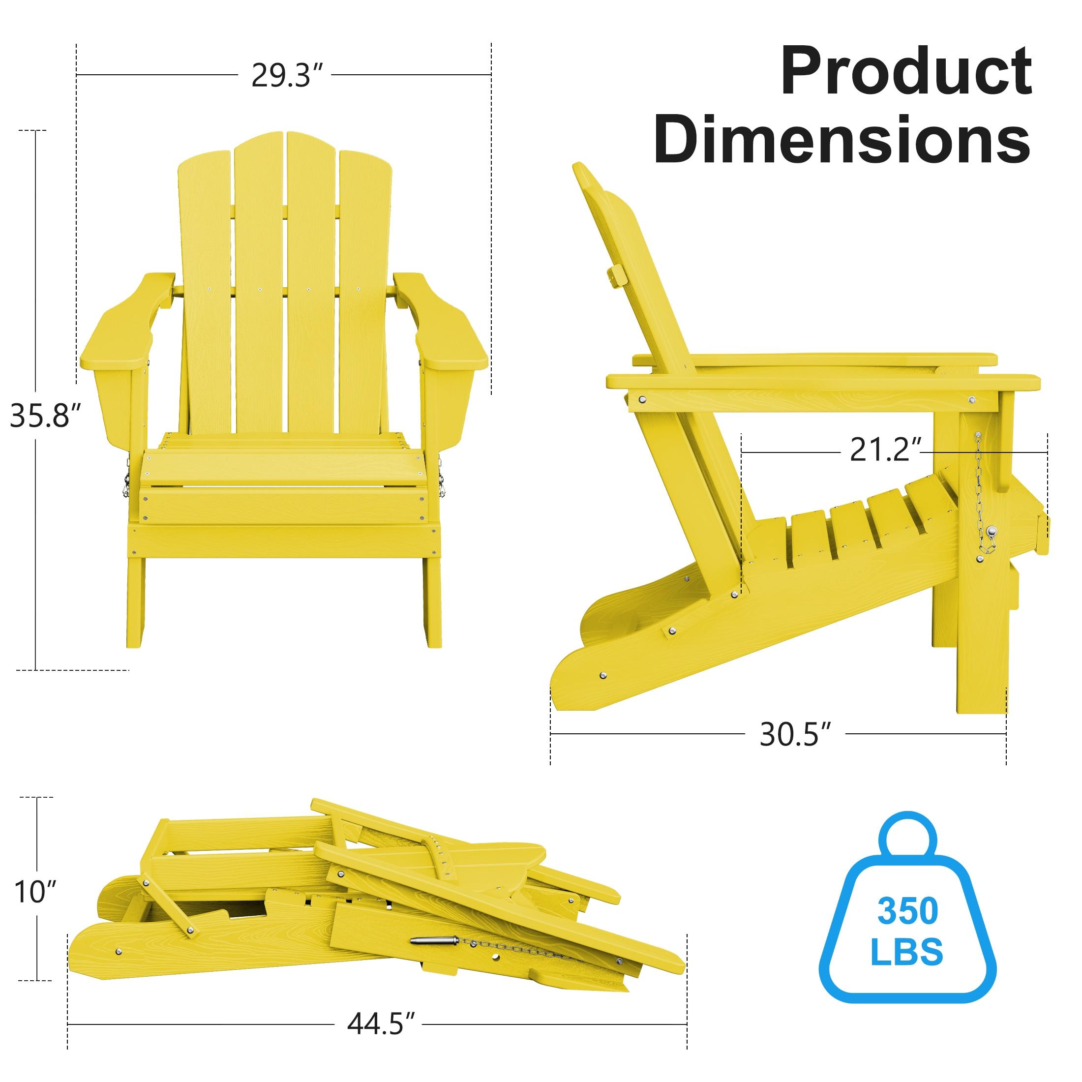 KINGYES Folding Adirondack Chair Set of 2, HDPE All-Weather Folding Adirondack Chair, Yellow