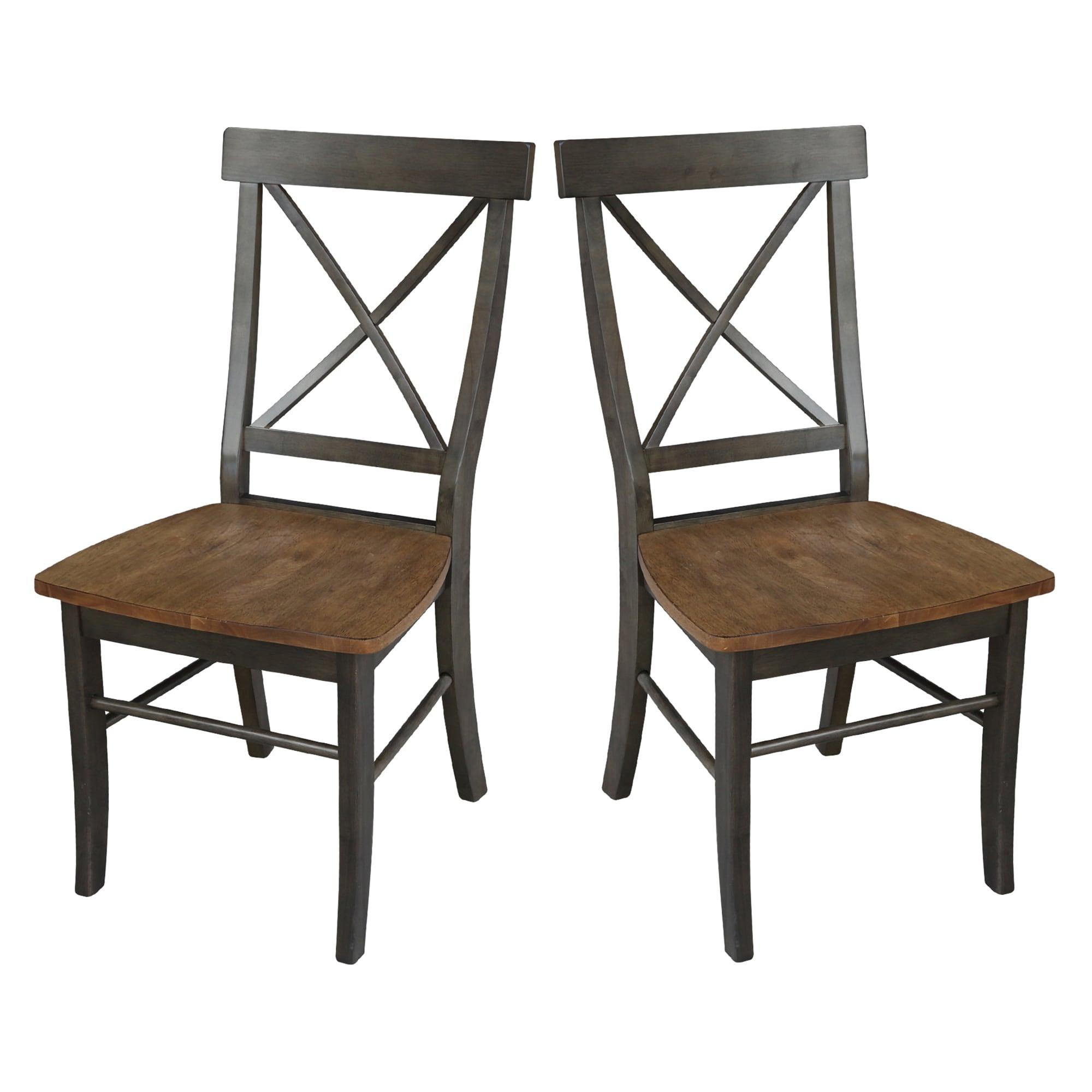 International Concepts Set of 2 X Back Chairs with Wood Seat Hickory Brown: Mid-Century Modern, Hardwood Frame