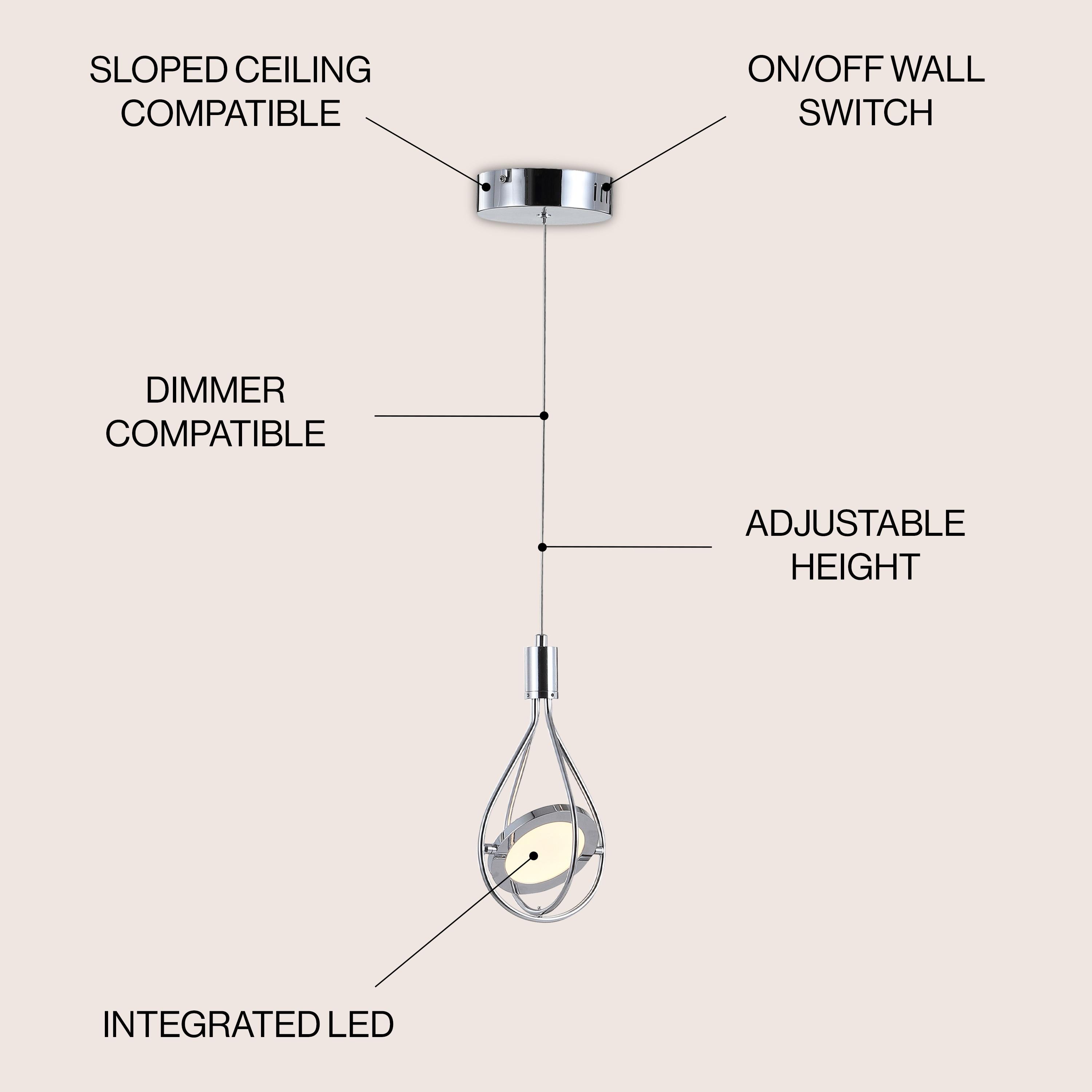 Orion 5.5" Adjustable Modern Integrated 1-Light Cluster LED Metal Pendant, Chrome