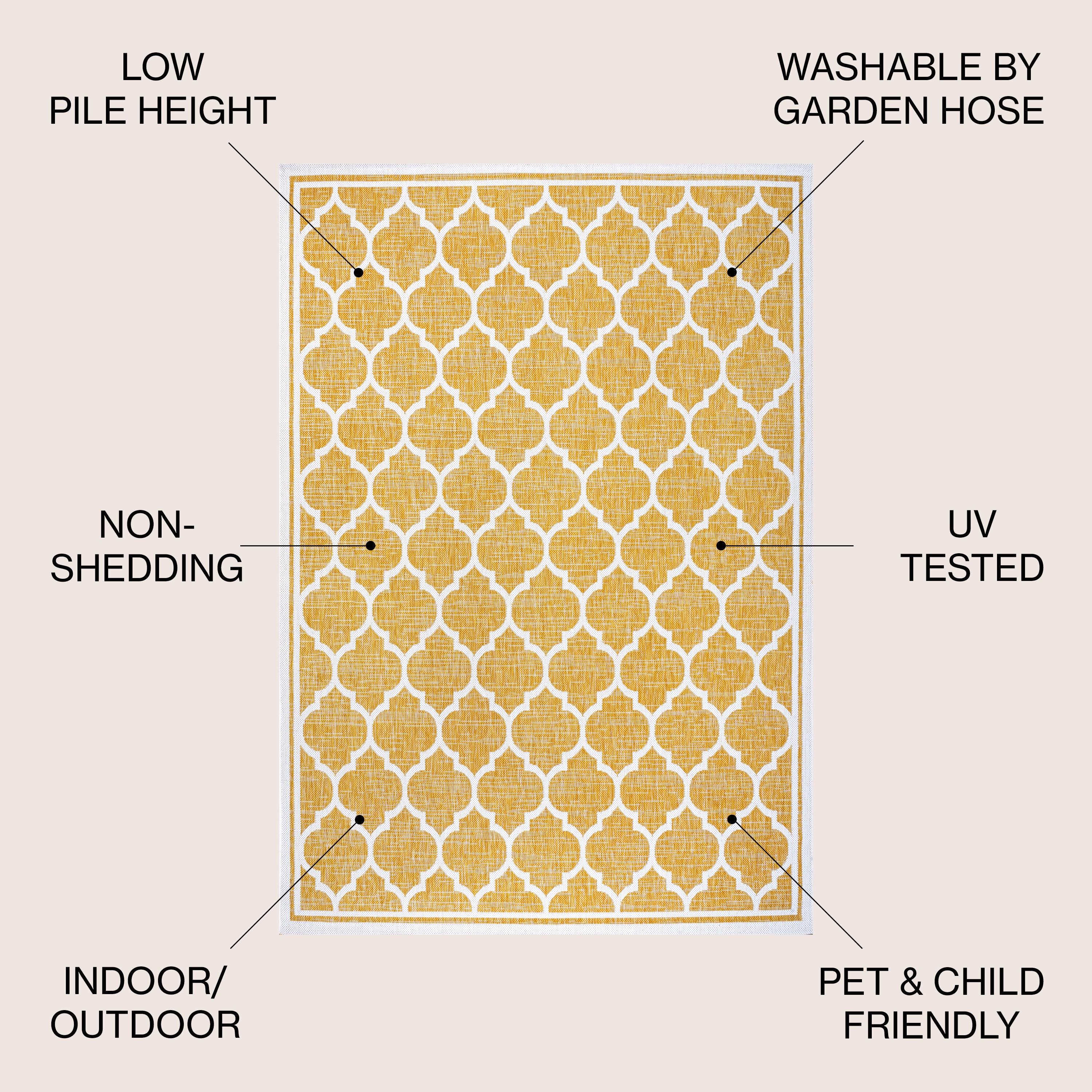 9' x 12' Trebol Moroccan Trellis Textured Weave Indoor/Outdoor Area Rug, Yellow/Cream - JONATHAN Y