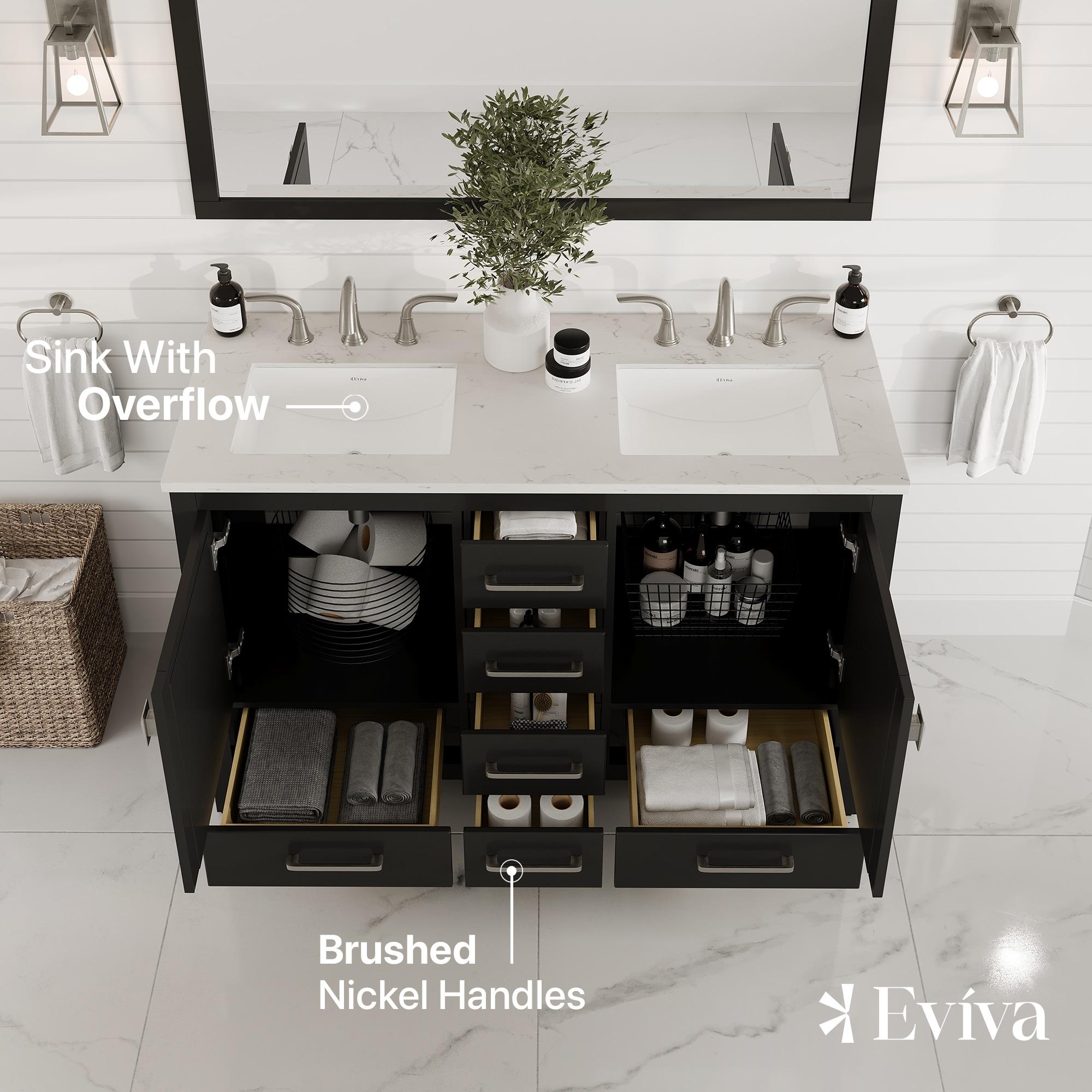 Eviva Eviva Aberdeen 48"W X 22"D White Double Sink Bathroom Vanity With White Carrara Quartz Countertop And Undermount Porcelain Sinks