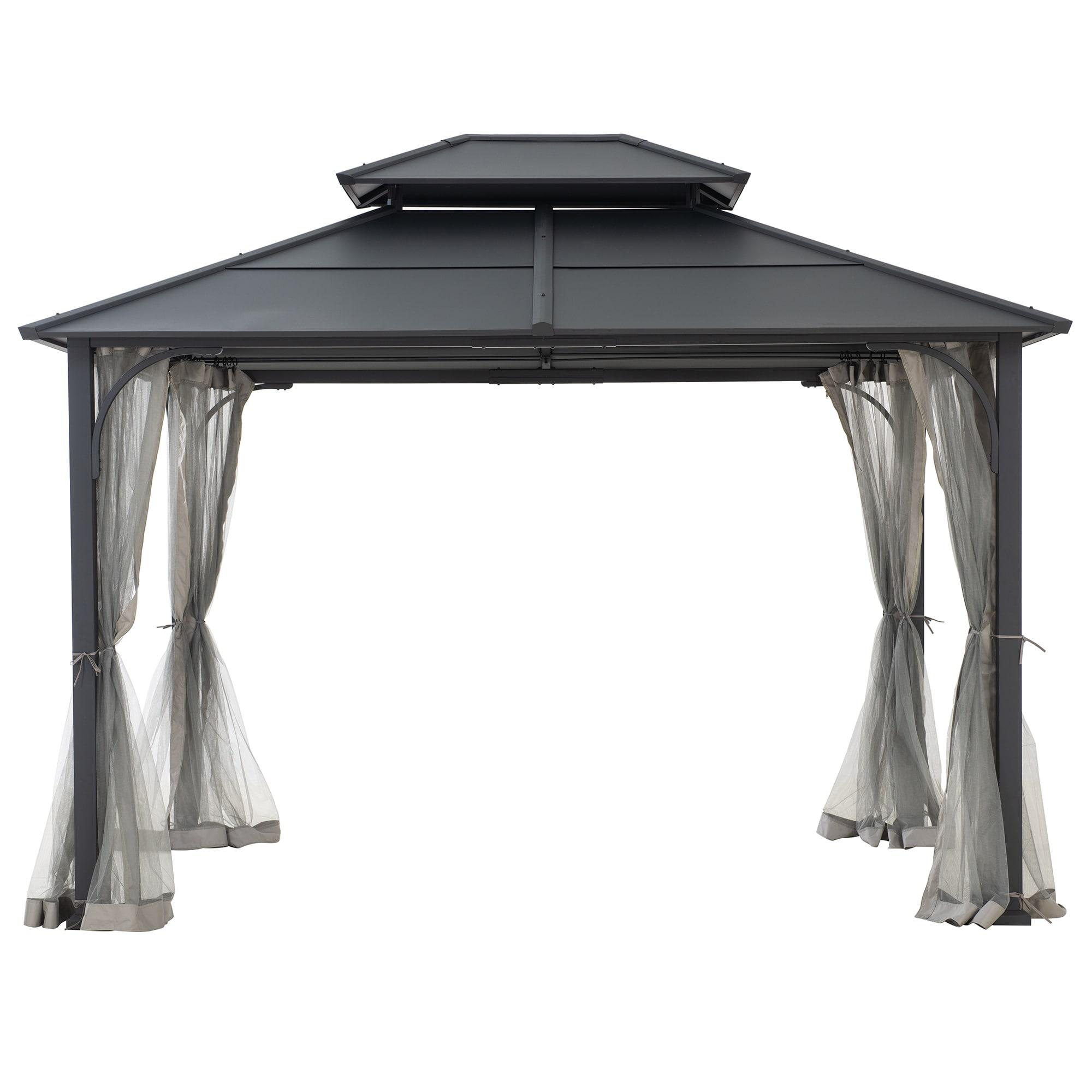 Sunjoy Sunjoy Hardtop Gazebo 10 x 12 ft. Outdoor Gazebo, Heavy Duty Steel Frame Gazebo, Double Roof Metal Gazebo with Ceiling Hook and Removable Netting Sidewalls