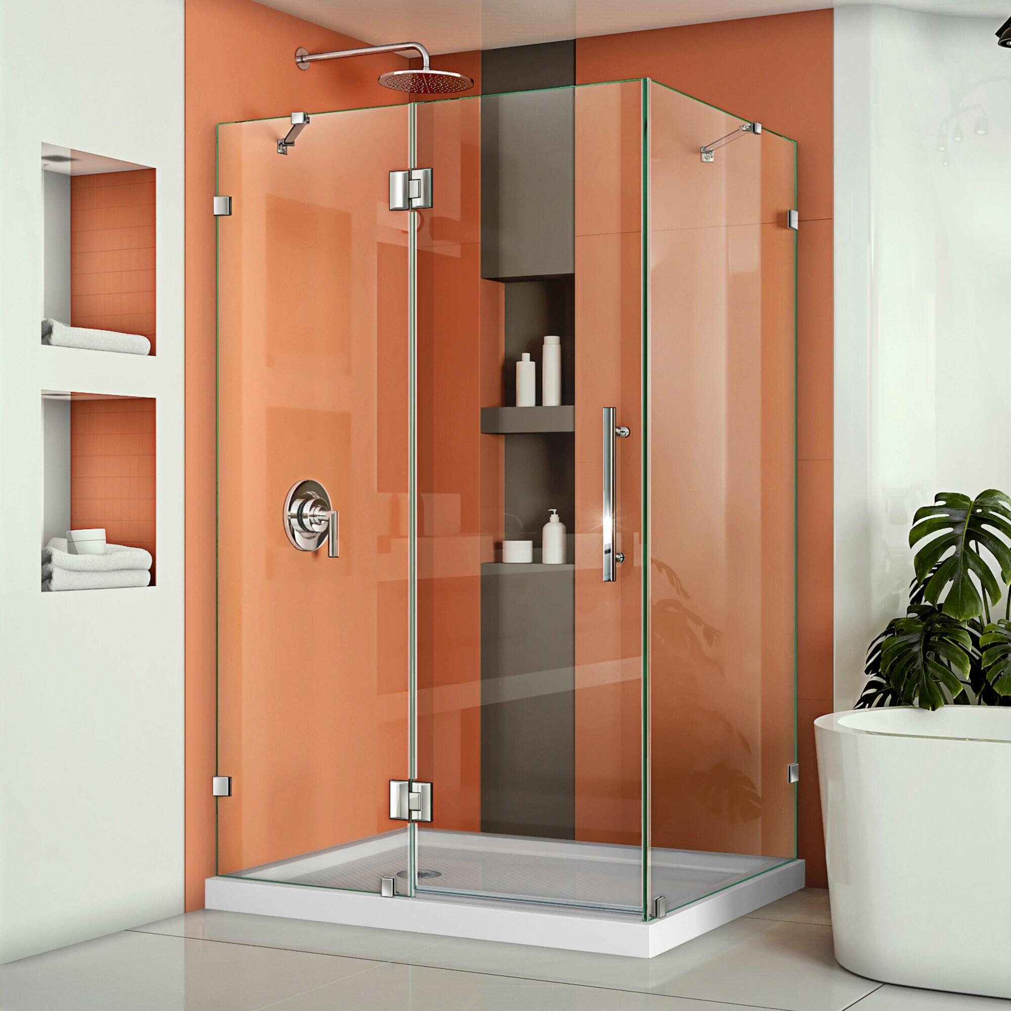 Quatra Lux 46.38" x 72" Hinged Frameless Shower Door with Clear Max Technology