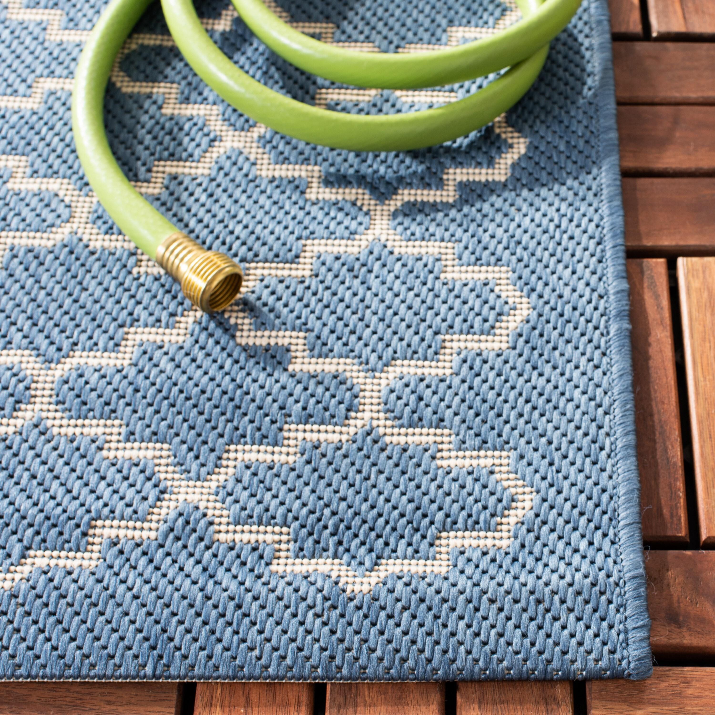 SAFAVIEH Courtyard Hilbert Trellis Indoor/Outdoor Area Rug, 4' x 4' Square, Blue/Beige
