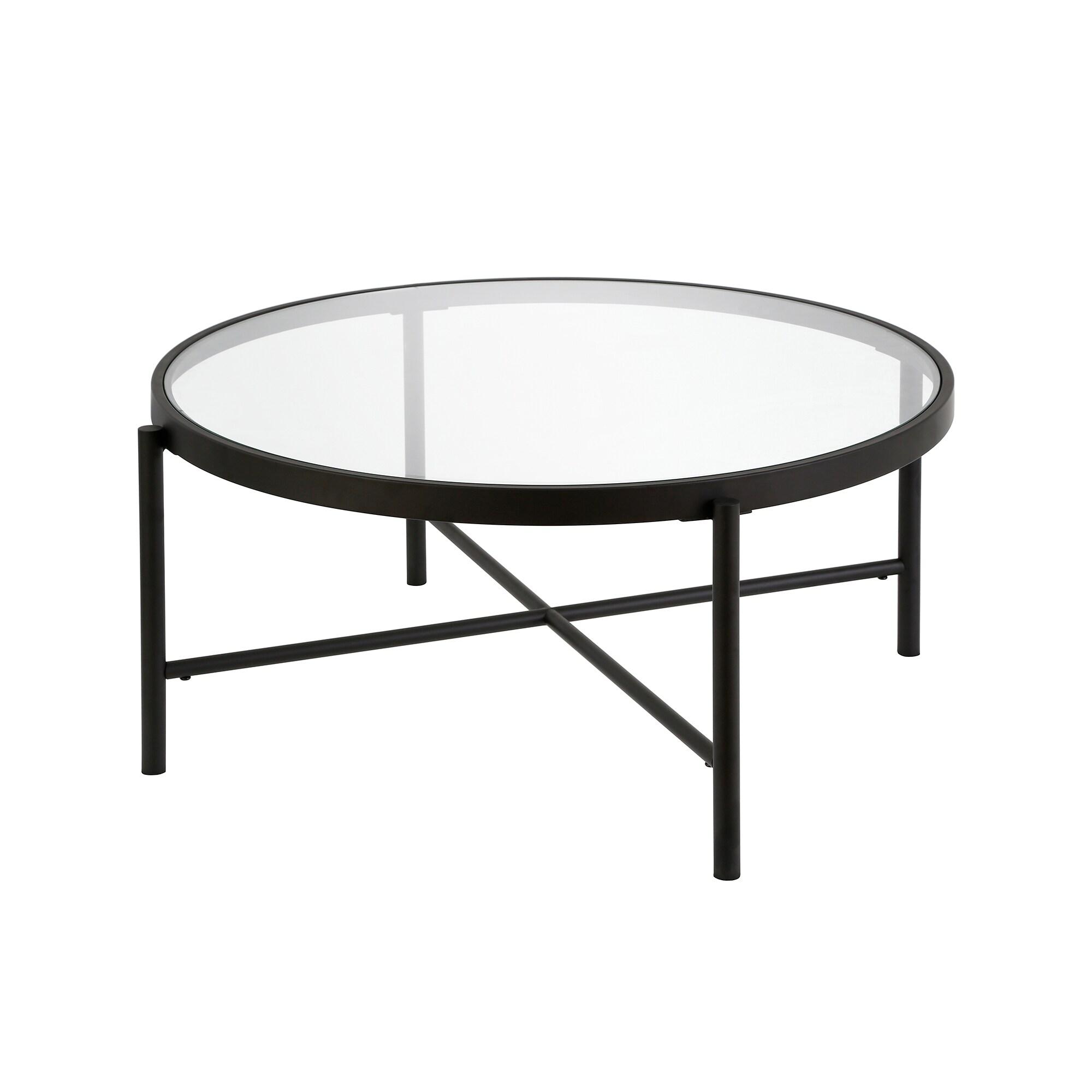 Evelyn&Zoe Duxbury 36" Wide Round Coffee Table, Blackened Bronze