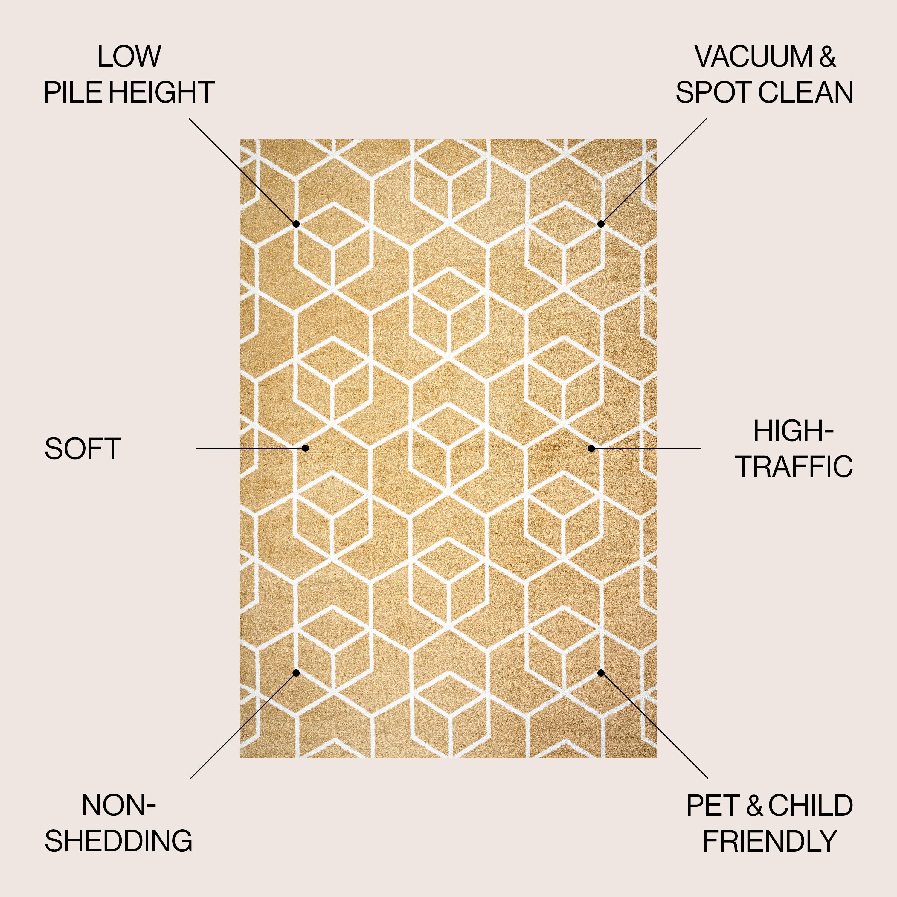 5'x8' Tumbling Blocks Modern Geometric Area Rug, Gold/White - JONATHAN Y