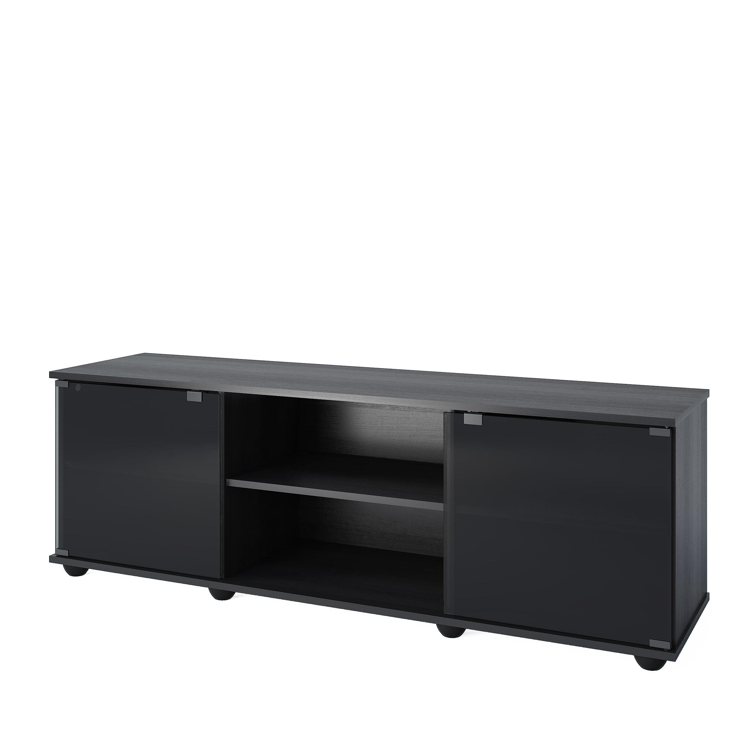 Flat Panel TV Stand for TVs up to 64" Ravenwood Black - CorLiving: Mid-Century Modern, Adjustable Shelves, Cable Management