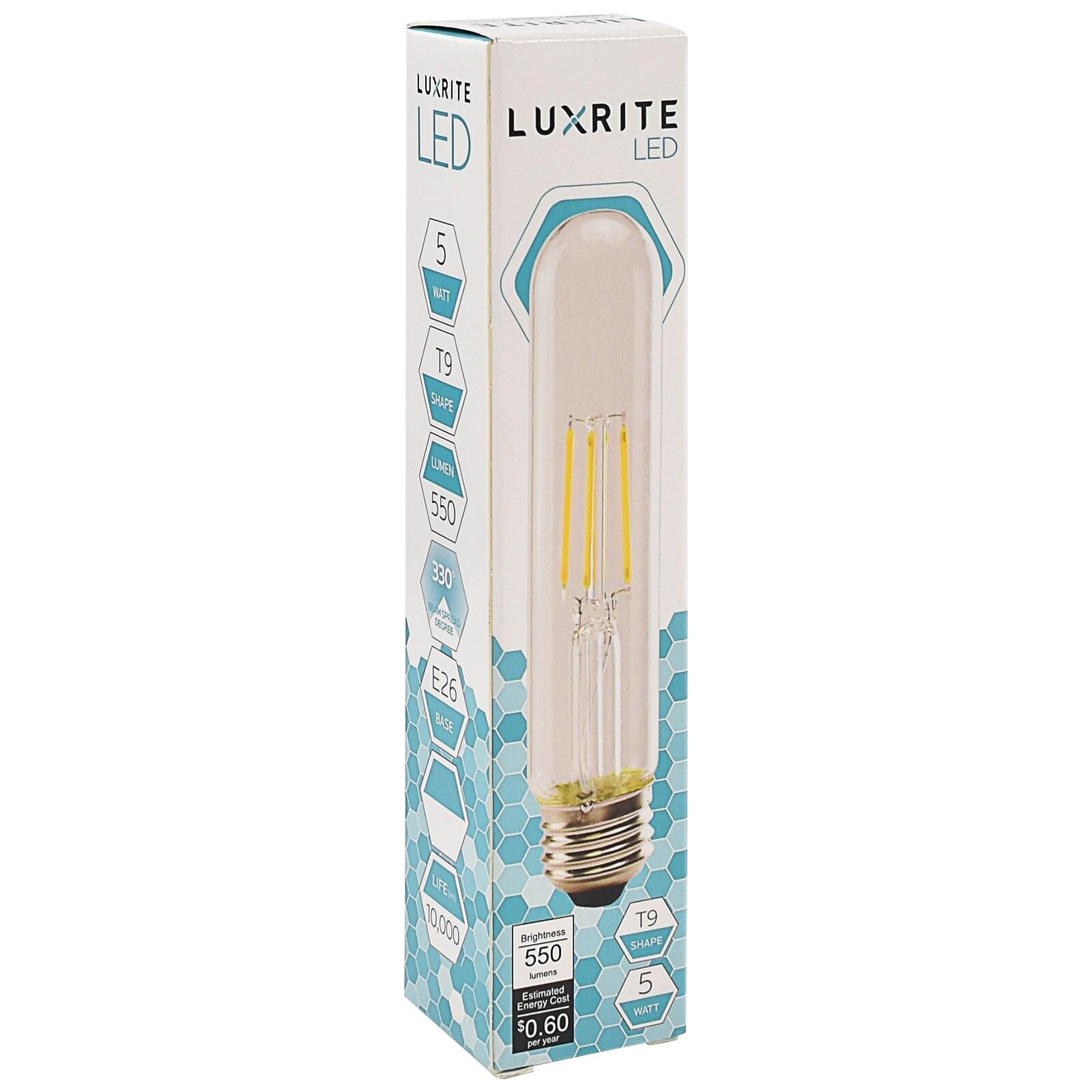 Luxrite Vintage T9 LED Tube Light Bulbs 60W Equivalent, 2700K Warm White, 550 Lumens, Dimmable, 5W, E26 Base (4 Pack)