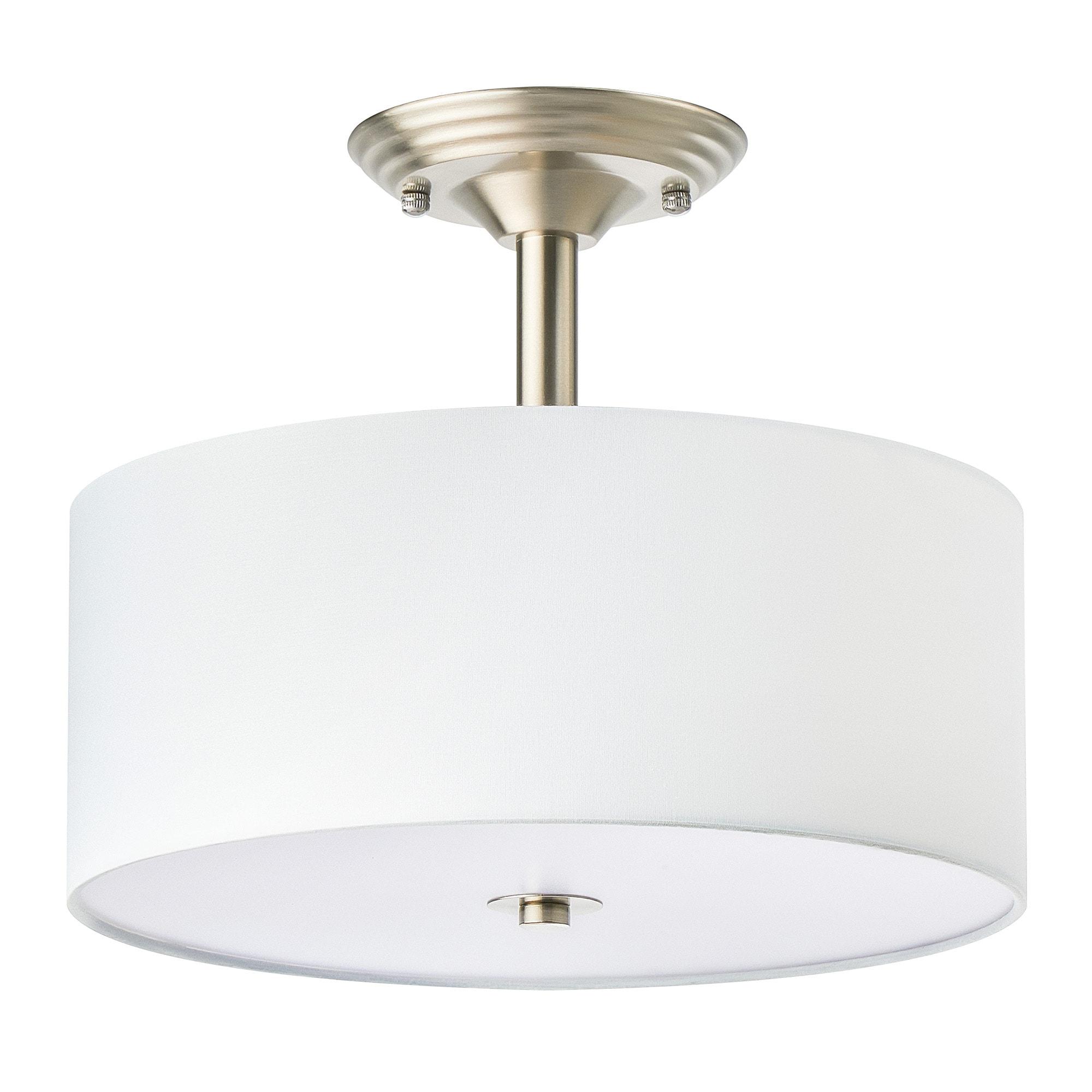 Progress Lighting, Inspire Collection, 2-Light Semi-Flush, Brushed Nickel, Etched Glass with Summer Linen Shade