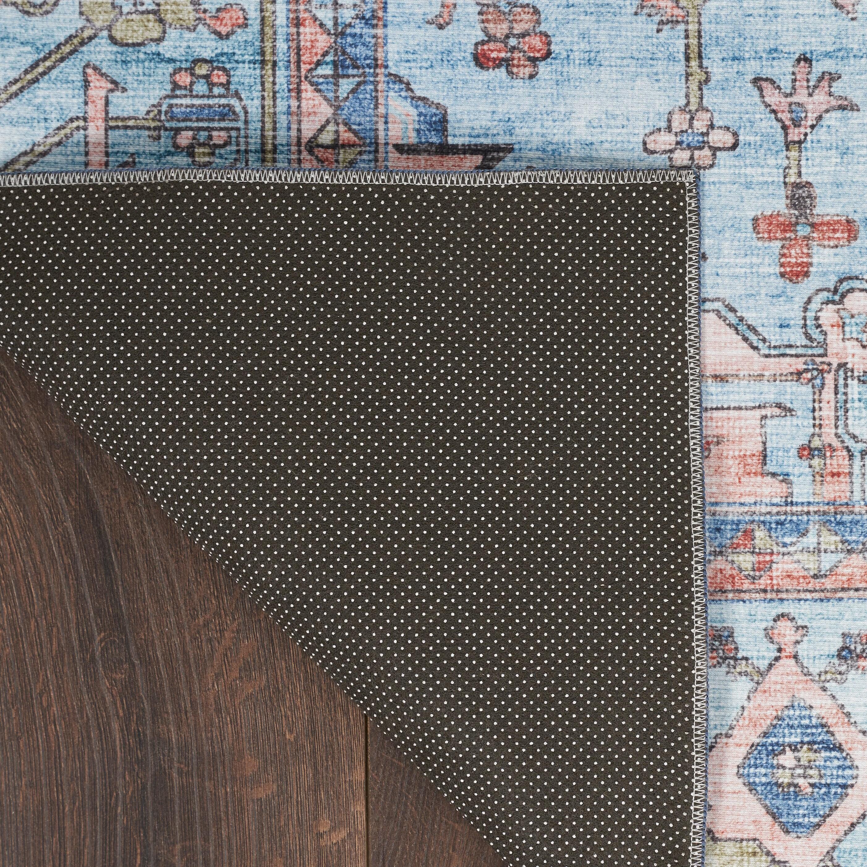 Nourison Fulton Bordered Medallion Non-Slip Flatwoven Indoor Rug Blue 5' x 7'