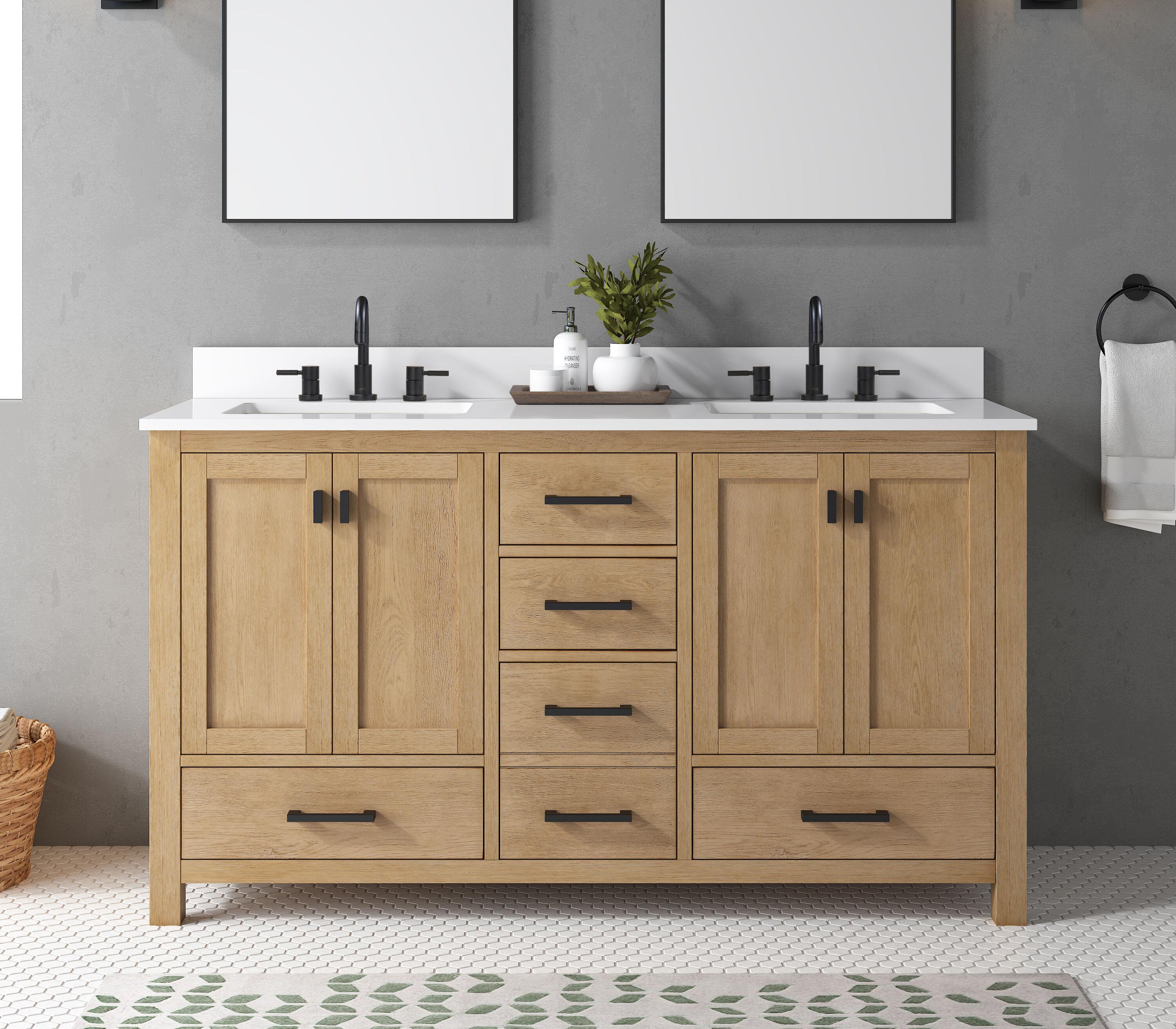 Modero 60'' Double Bathroom Vanity Base Only in Brushed Oak Finish