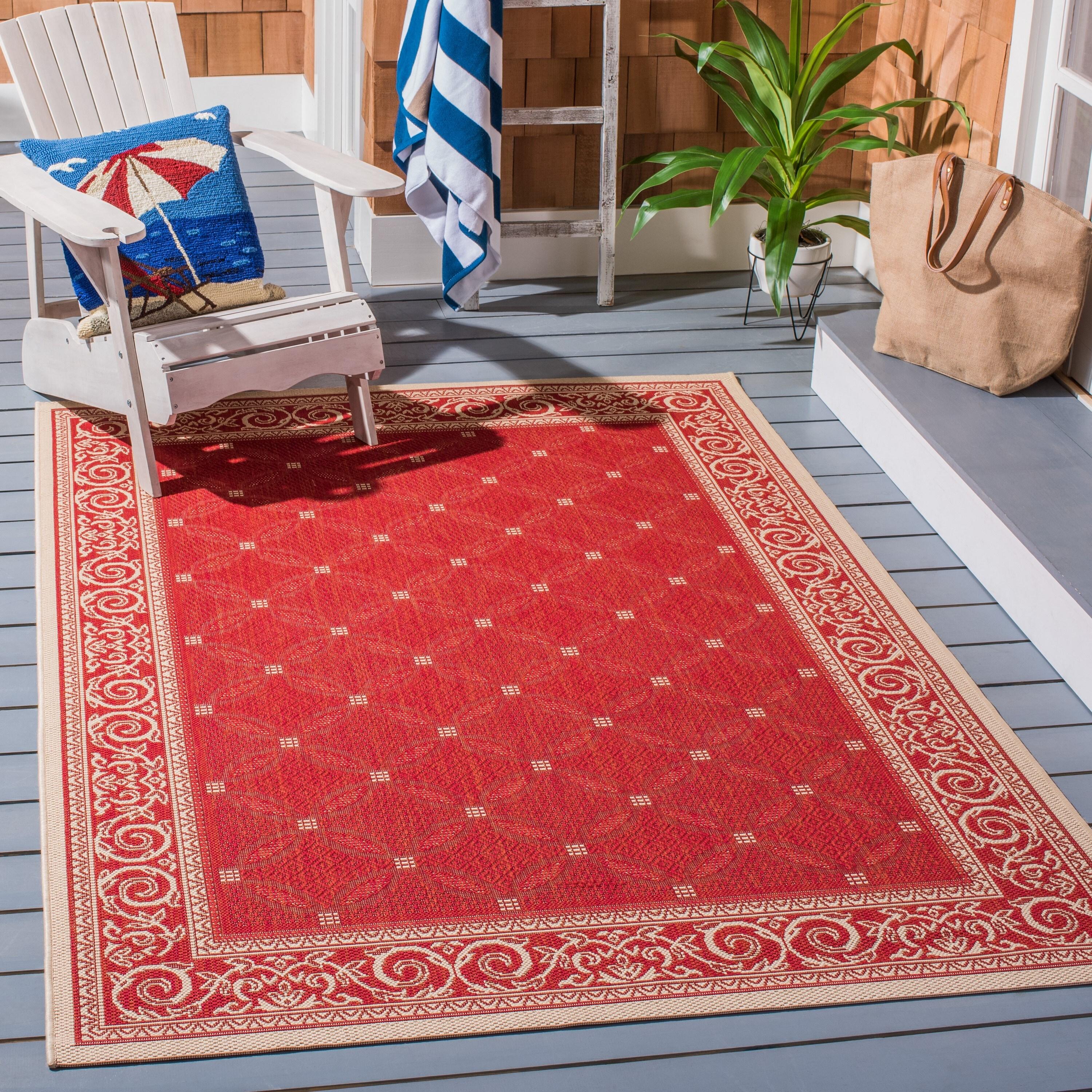 Courtyard CY1502 Power Loomed Indoor and Outdoor Area Rug - Red/Natural - 6'7"x6'7" - Safavieh
