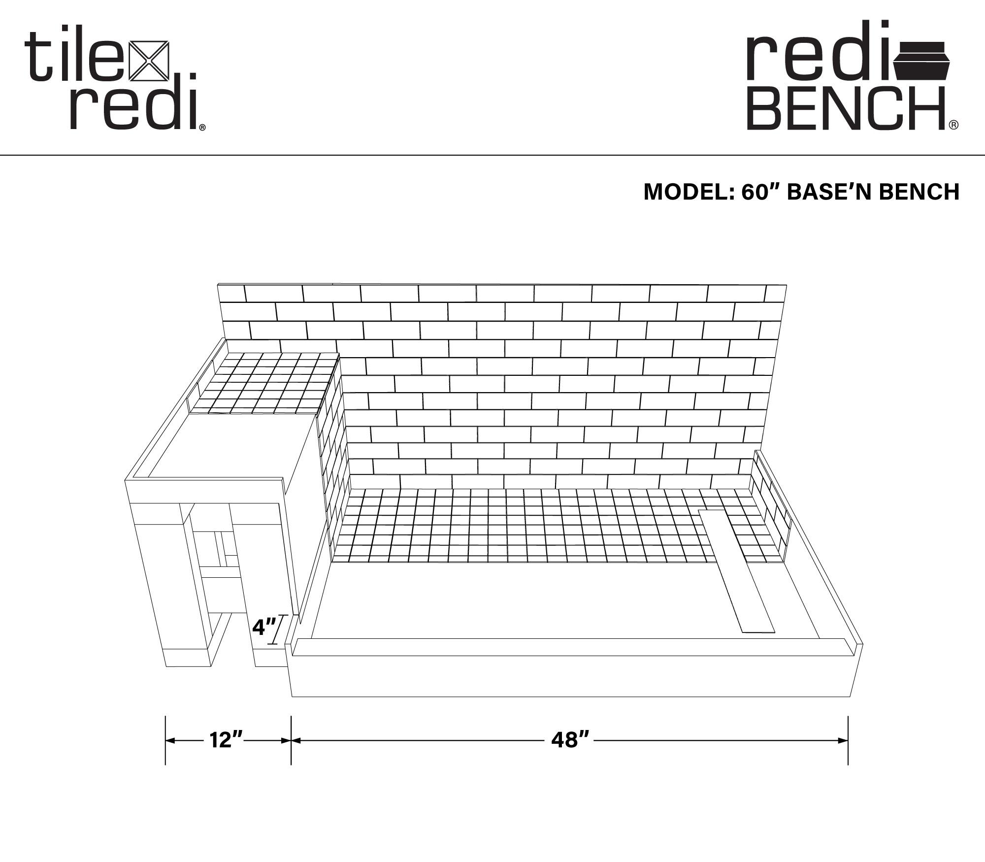 Tile Redi Rt3048l-Rb30-Kit Base'n Bench 30" X 60" Rectangular Shower Base - Tileable