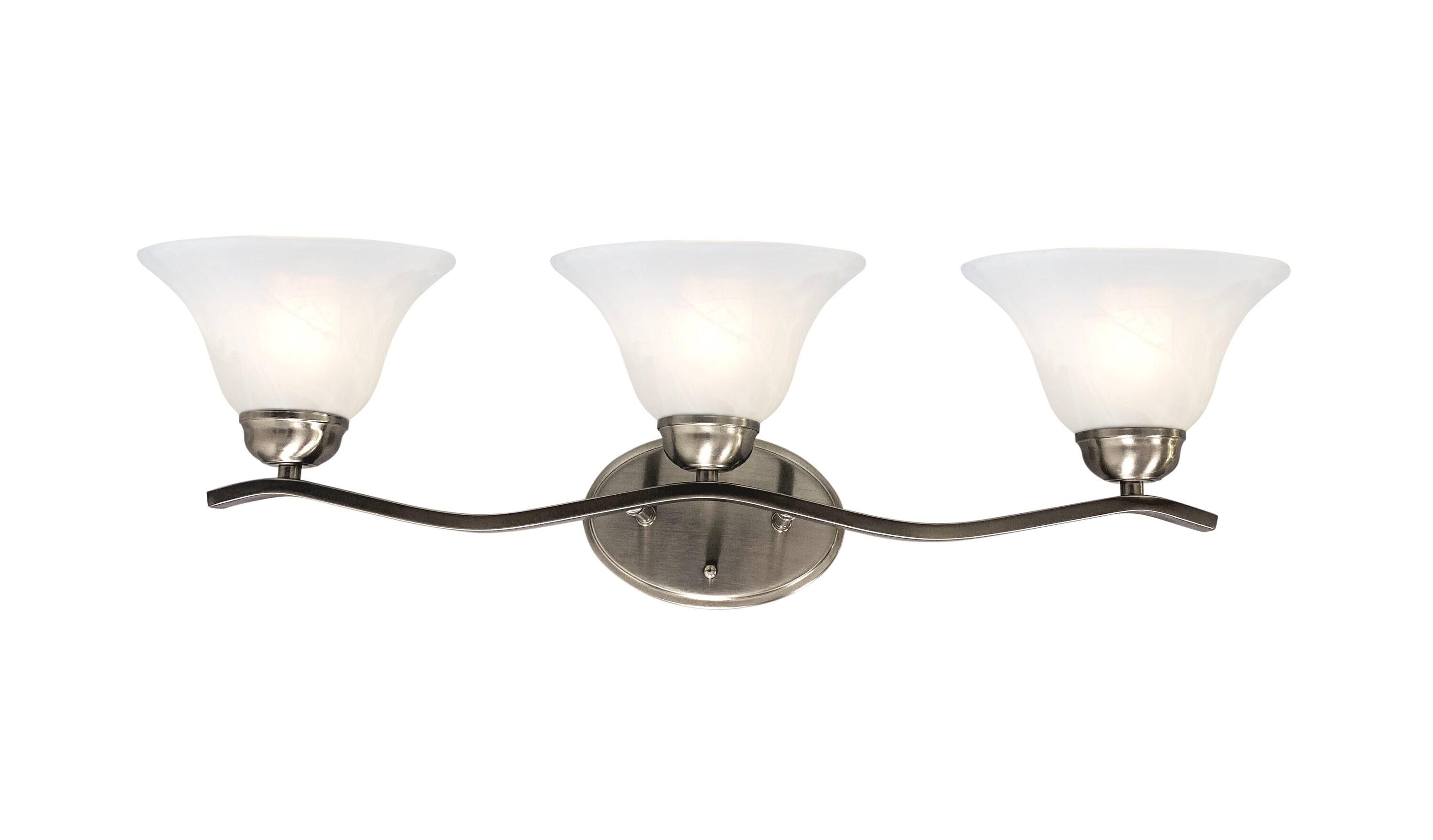 26.25" Satin Nickel Vanity Light with Alabaster Glass Shades