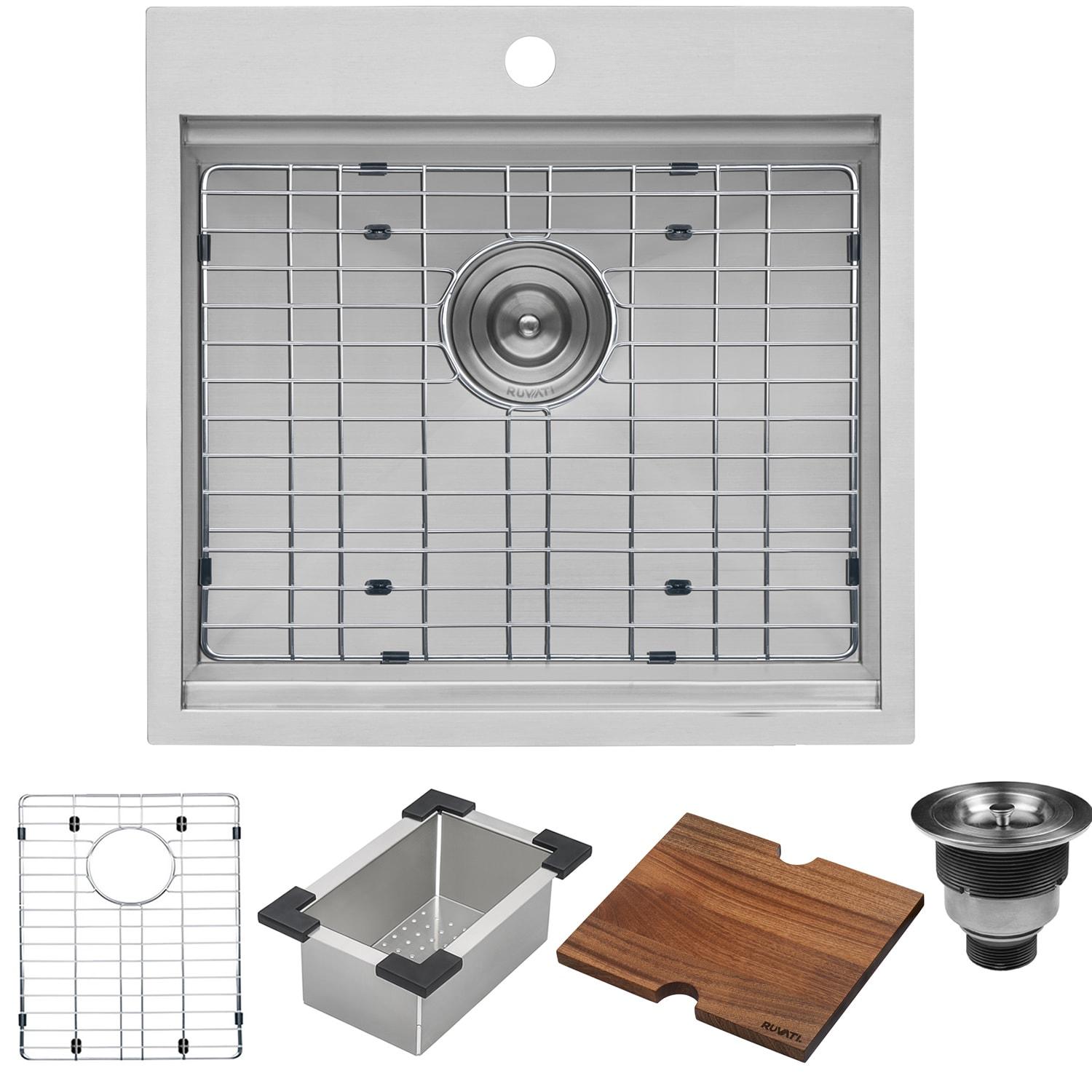 Ruvati 21 x 20 inch RV Workstation Drop-in Topmount Bar Prep Kitchen Sink 16 Gauge Stainless Steel