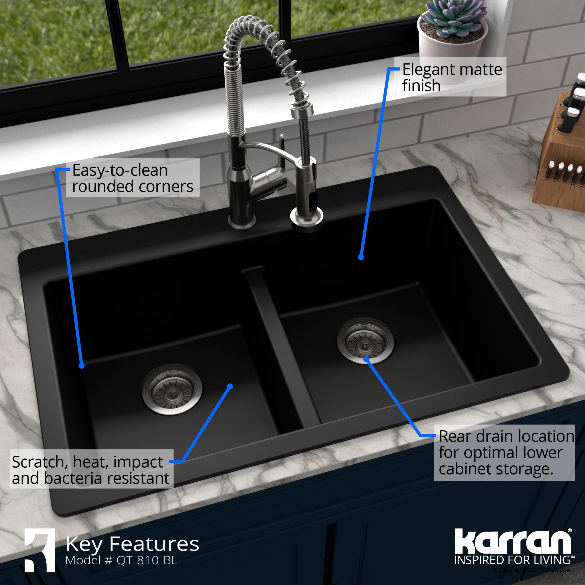 Karran Quartz 33'' X 22'' 50/50 Double Bowl Composite Drop-in Kitchen Sink