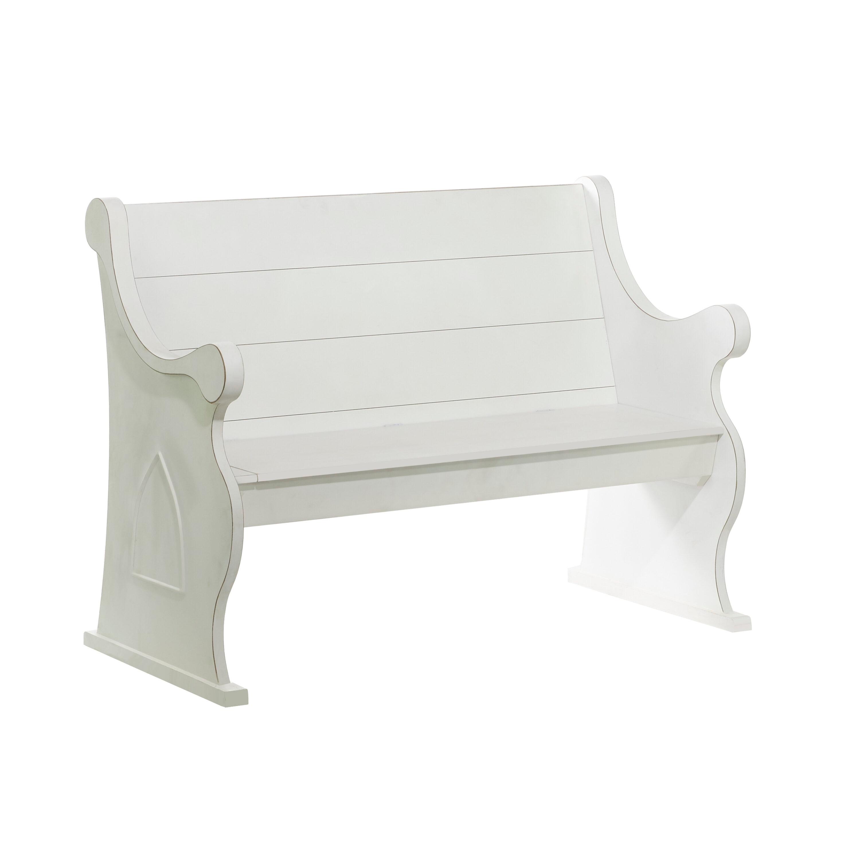 DecMode Wood Storage Bench with Scrolled Armrests, White
