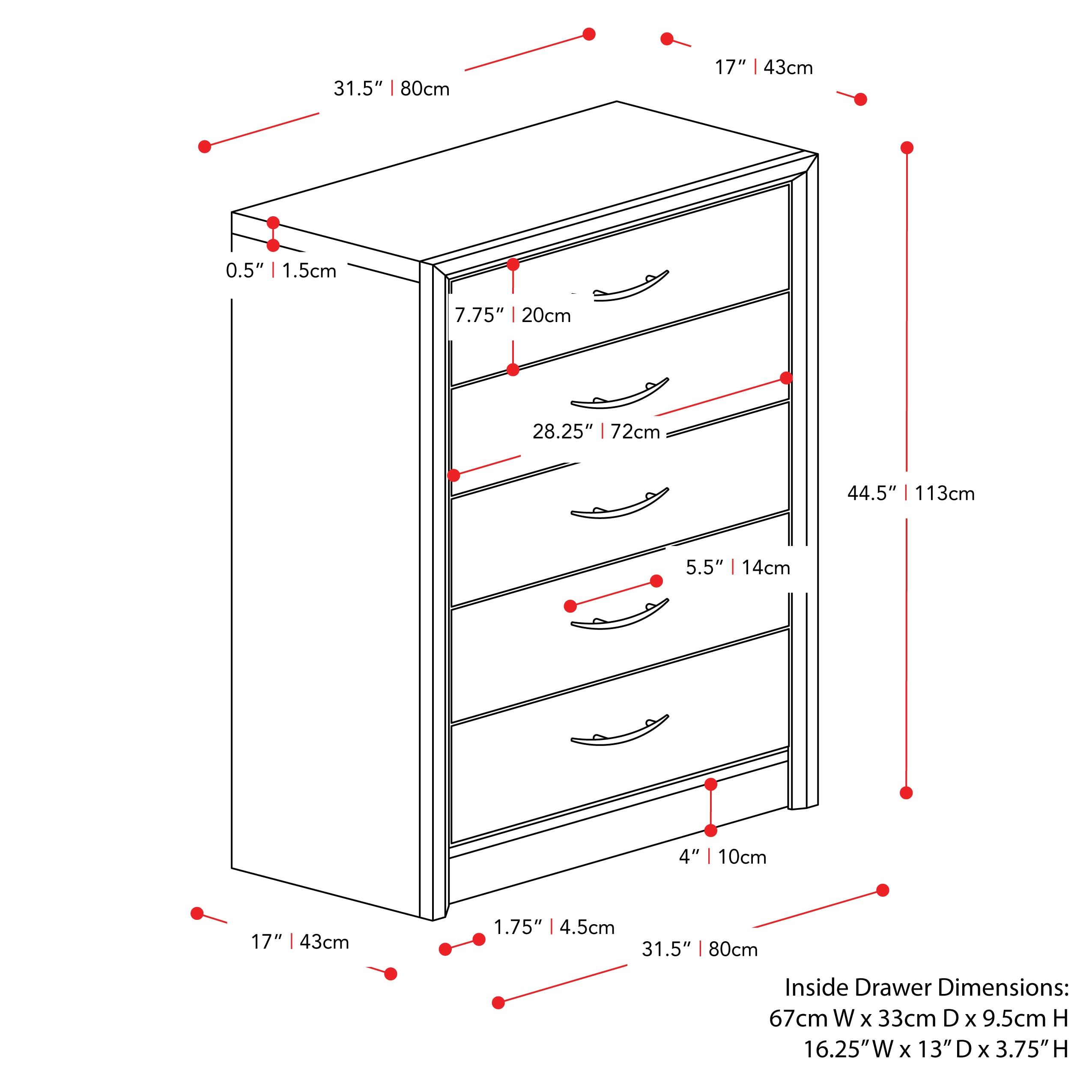 Tall Newport 5 Drawer Dresser - CorLiving