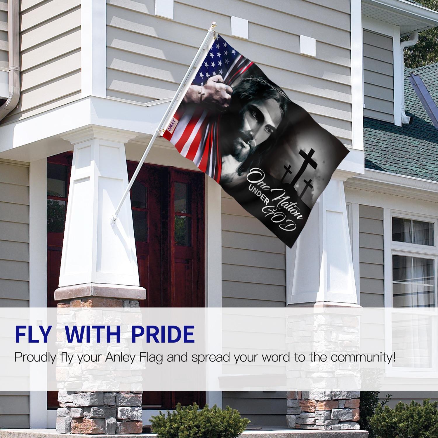 Anley Fly Breeze 3x5 Foot One Nation Under God Flag - Good Friday Christian Jesus American Flags Polyester