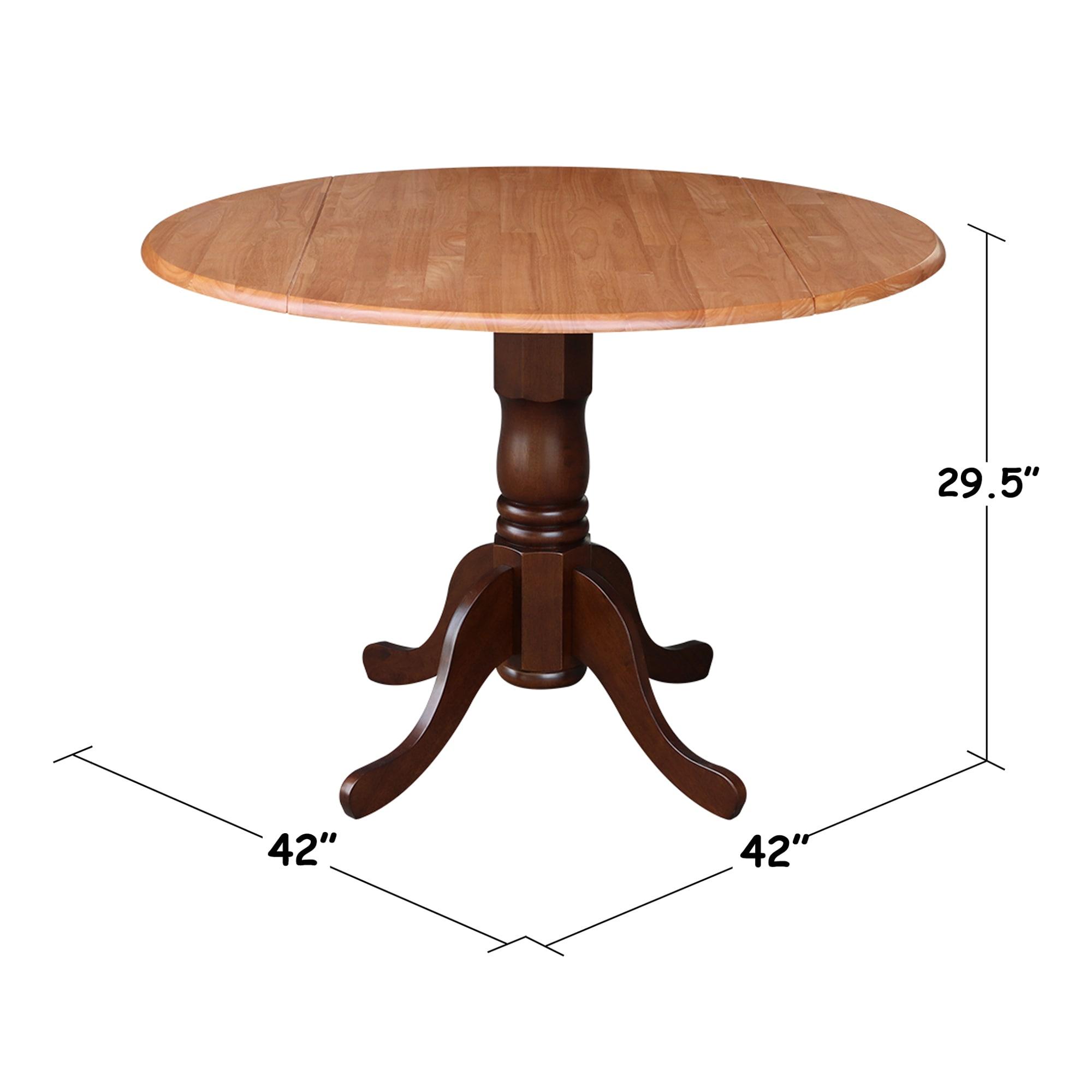 International Concepts 42" Mason Round Dual Drop Leaf Extendable Dining Table Cinnamon/Espresso: Pedestal Base, Seats 4