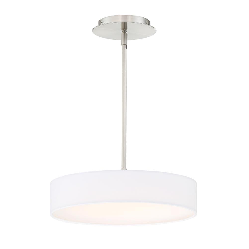 Cosmopolitan Brushed Nickel 14" LED Drum Pendant with Grey Linen Shade