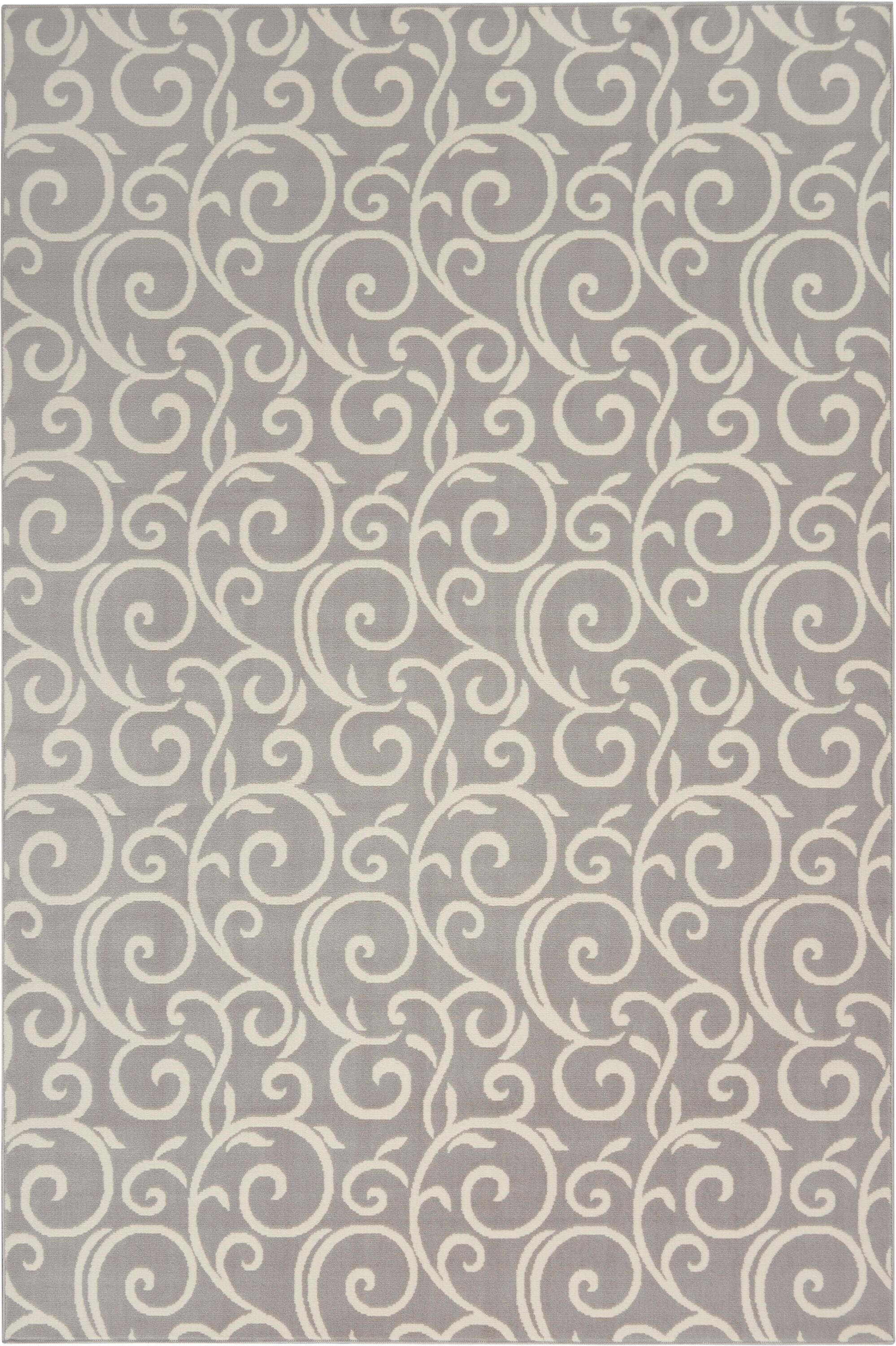 Nourison Grafix 6' x 9' Grey Area Rug Bohemian Contemporary Botanical by Nourison