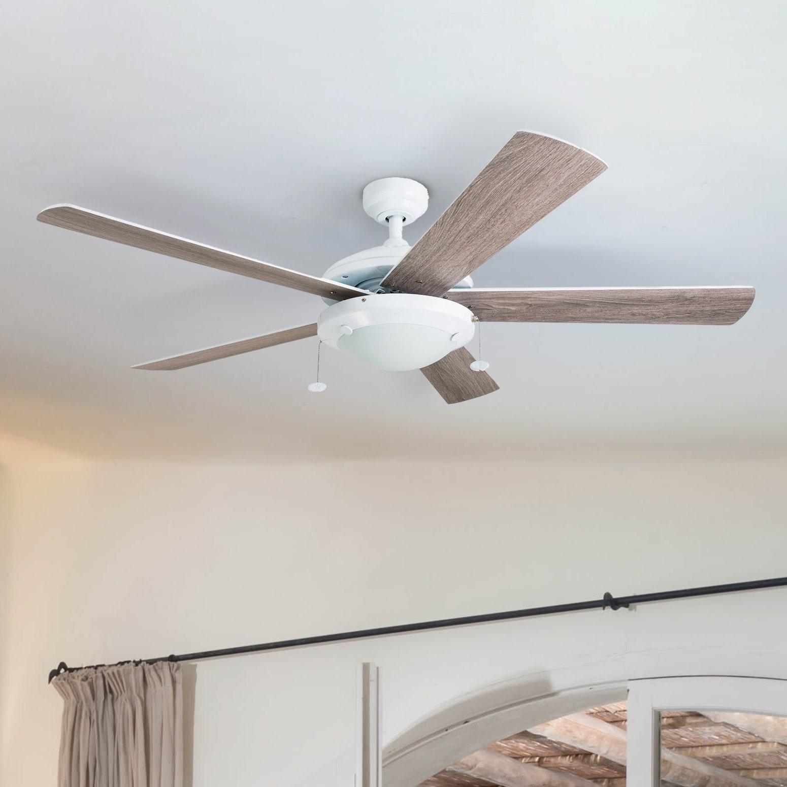 Prominence Home Bolivar 52" White Ceiling Fan with 5 Blades, Integrated LED Light Kit, Pull Chains & Reverse Airflow