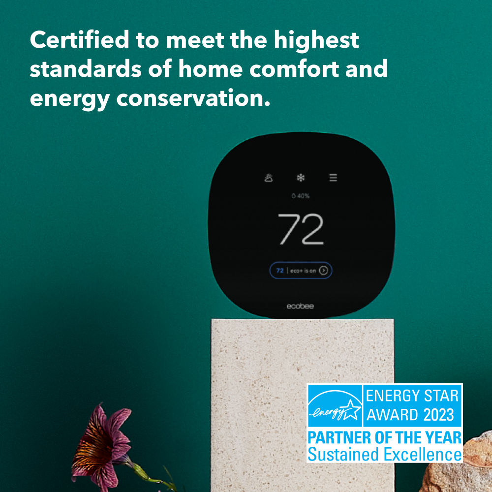 ecobee 3 Lite Smart Thermostat: Energy Star Certified, 3-Year Warranty, 4" x 4" x 0.8", Plastic, 1.23 lbs