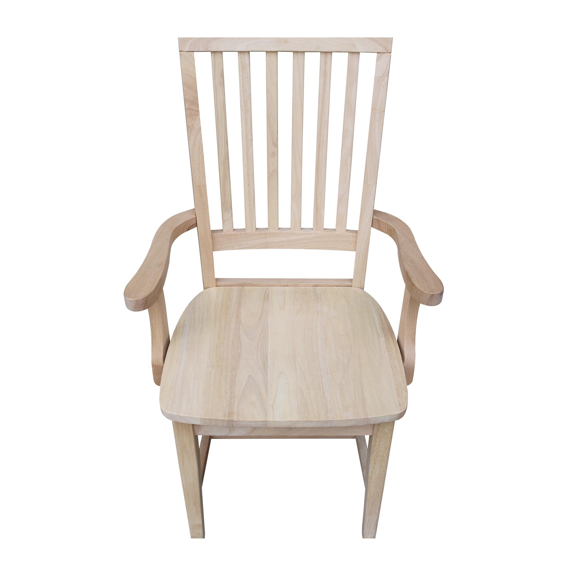 Mission Side Chair with Arms Unfinished - International Concepts: Solid Wood, Slat Back, Kitchen Furniture