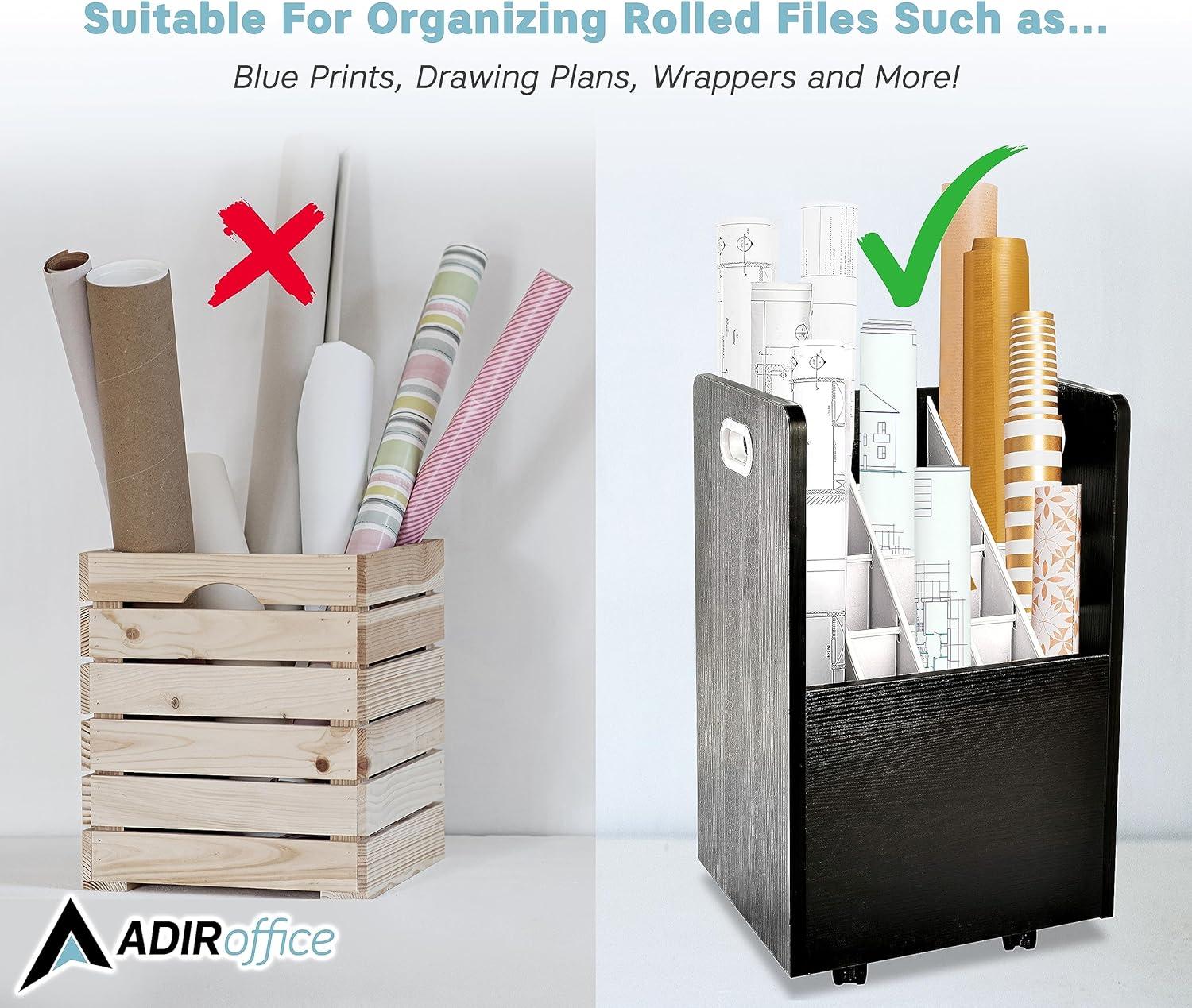 20-Slot Mobile Rolling Wood Blueprint Roll File Large Document Organizer
