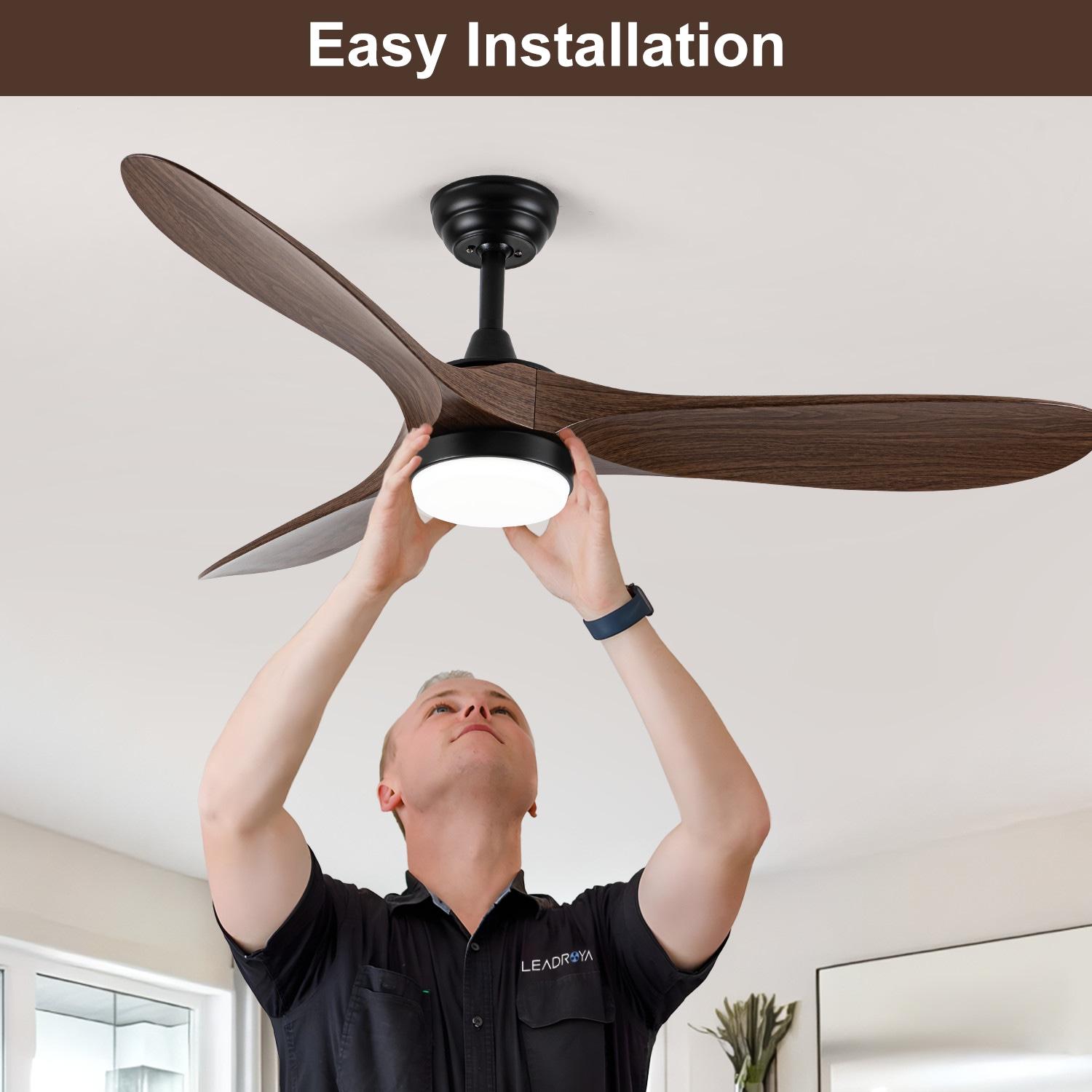 Simple Deluxe 44" Ceiling Fans with Lights and Remote, Outdoor Ceiling Fans for Patios with Light, Easy to Install Ceiling Fan with Reversible Motor and Wooden Blade for All Seasons