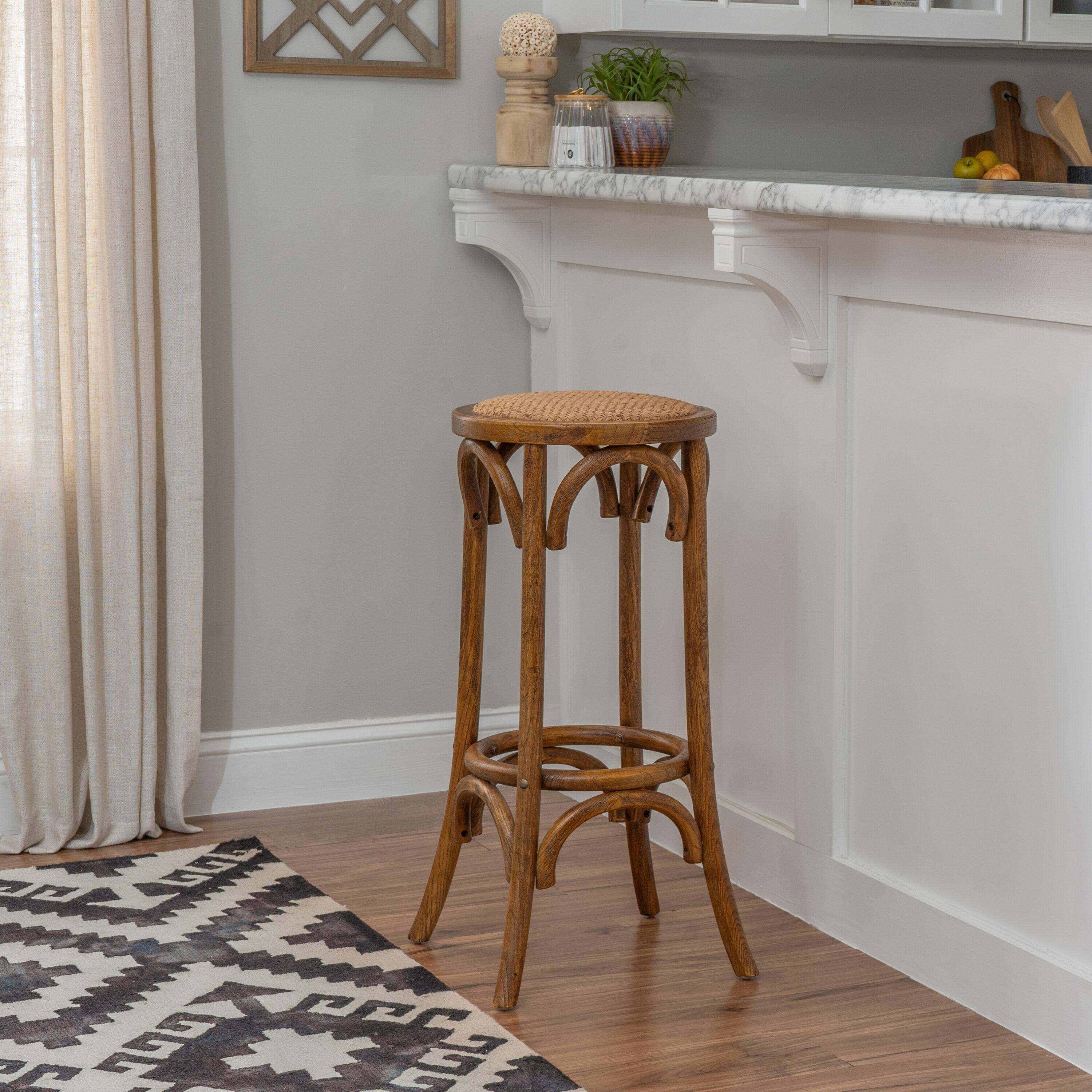 Dovecove Fredericksburg Round Rattan Seat Counter Stool with Solid Wood Frame
