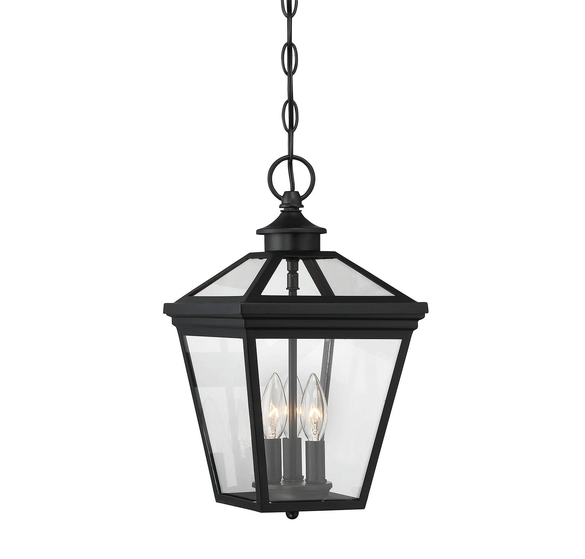 Ellijay Black and Clear Glass 3-Light Outdoor Hanging Lantern